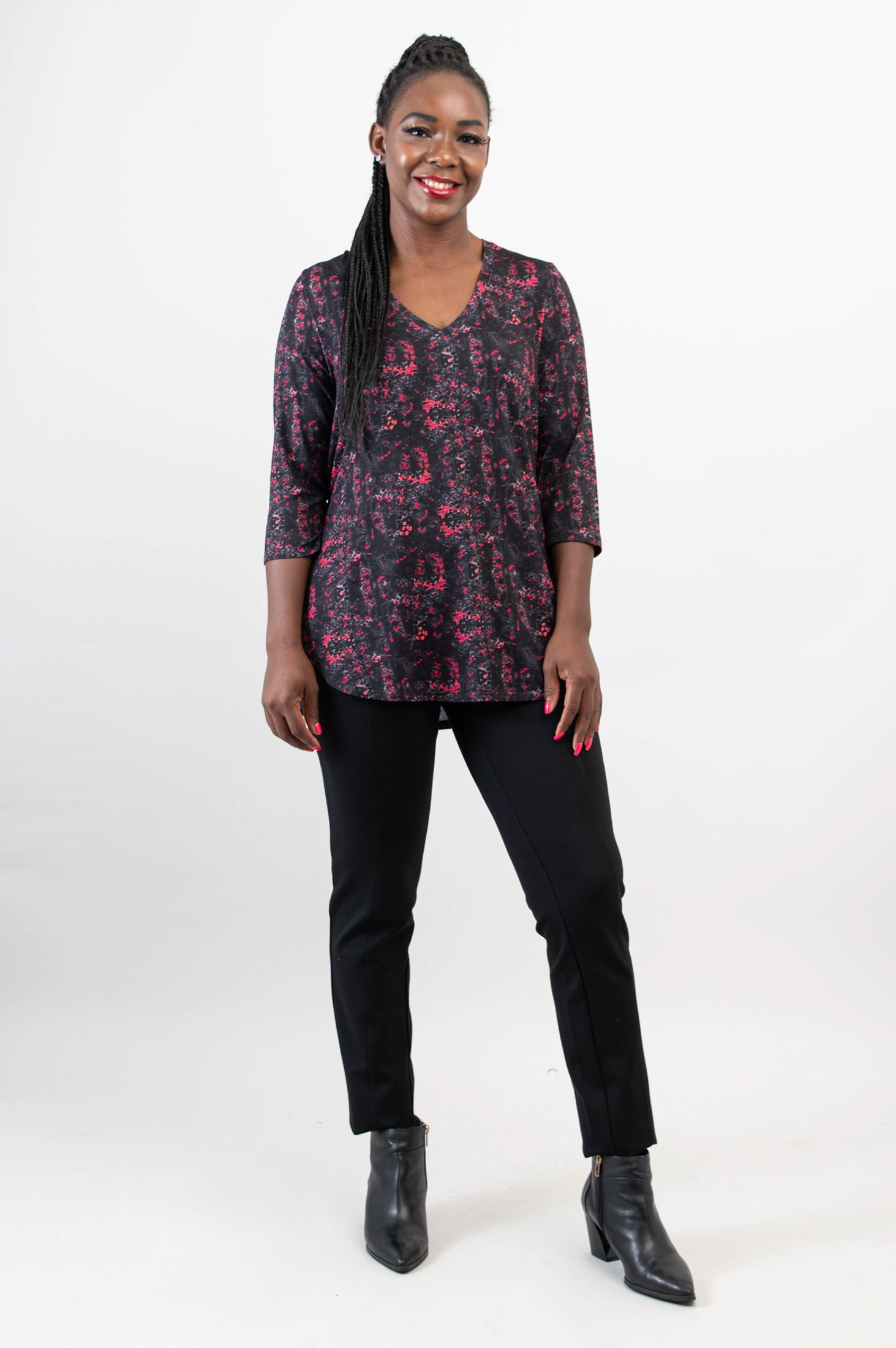 Jackie 3/4 Sleeve Women's Tops - Soft Bamboo Fabric in Cherry Jam Color - Breathable & Comfortable for Yoga, Workout & Casual Wear - Final Sale