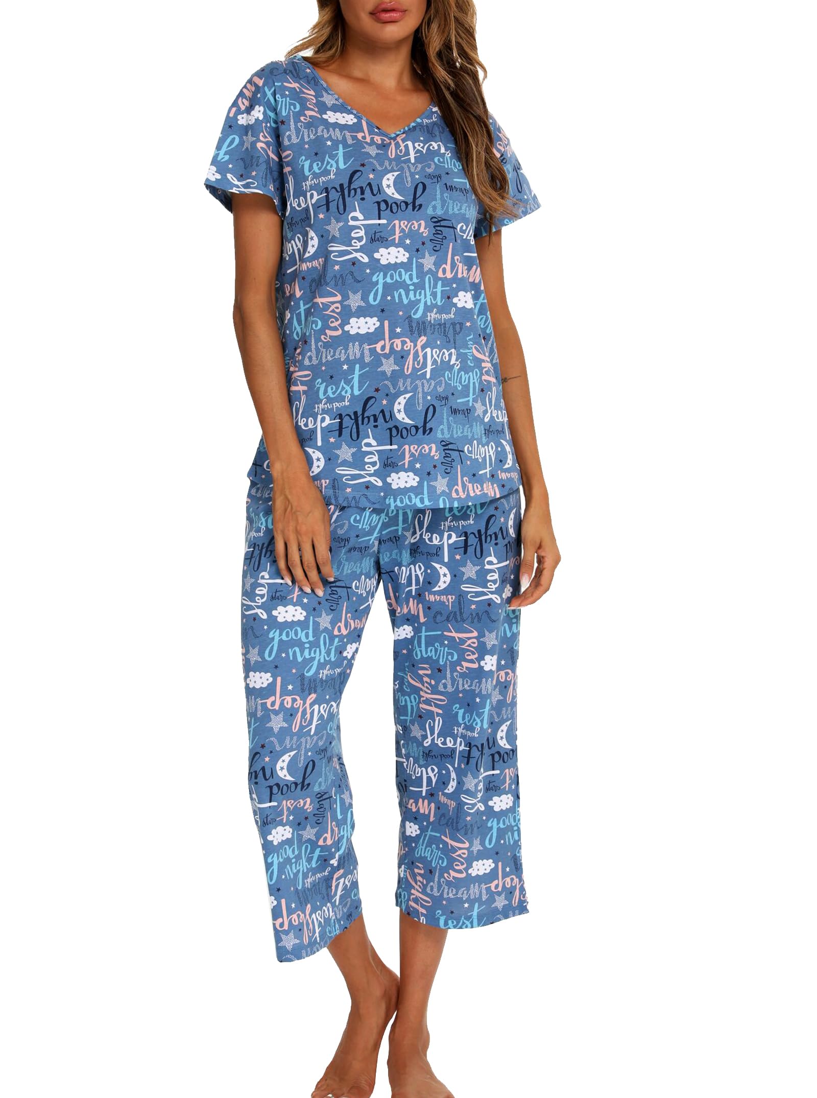 Cotton Pajama Set for Women - Sleepwear Tops & Capri Pants | Cozy Home & Lounge Wear