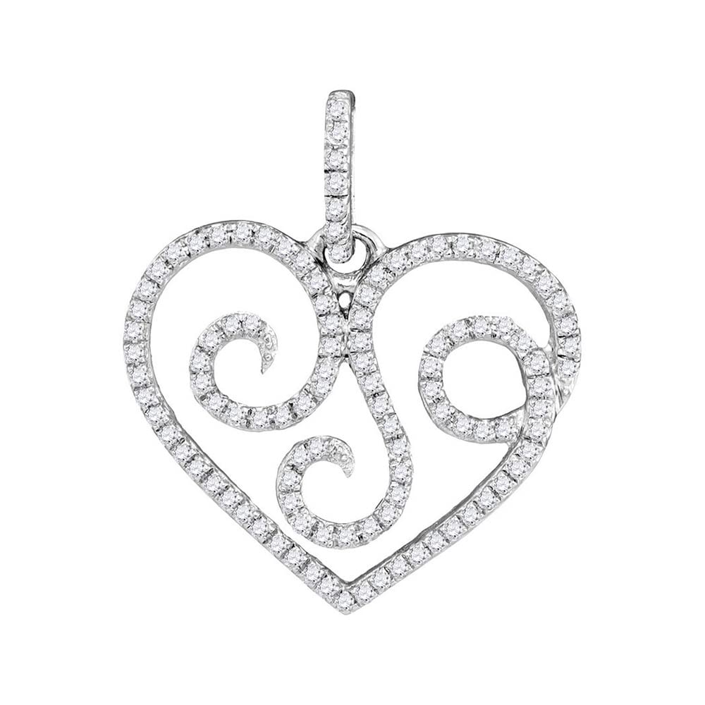 10K White Gold Women's Round Diamond Curl Heart Pendant Necklace - 1/3 CTTW - Elegant Jewelry Gift for Valentine's Day, Anniversary & Special Occasions