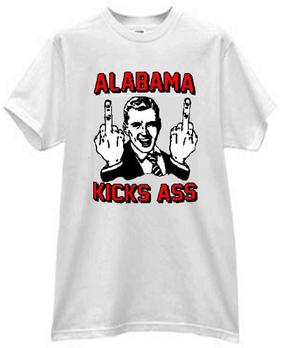 Alabama Kicks Ass 'Man Flipping Bird' Attitude Pride T-Shirt - Bold Statement Tee for Southern Pride, Funny Gifts & Casual Wear