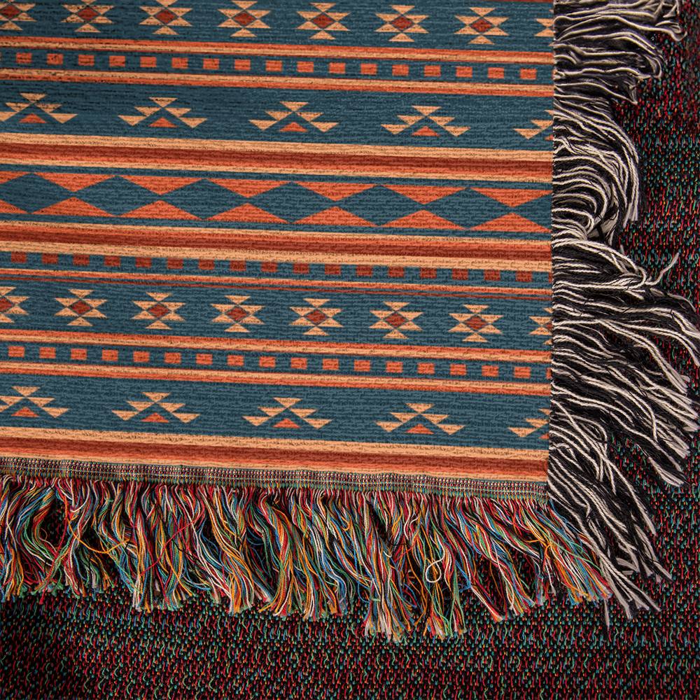 Southwestern Woven Fringe Blanket - Terra Cotta River Design - Soft Cozy Throw Blanket for Couch, Bed & Outdoor - Perfect for Boho Home Decor, Camping & Picnics