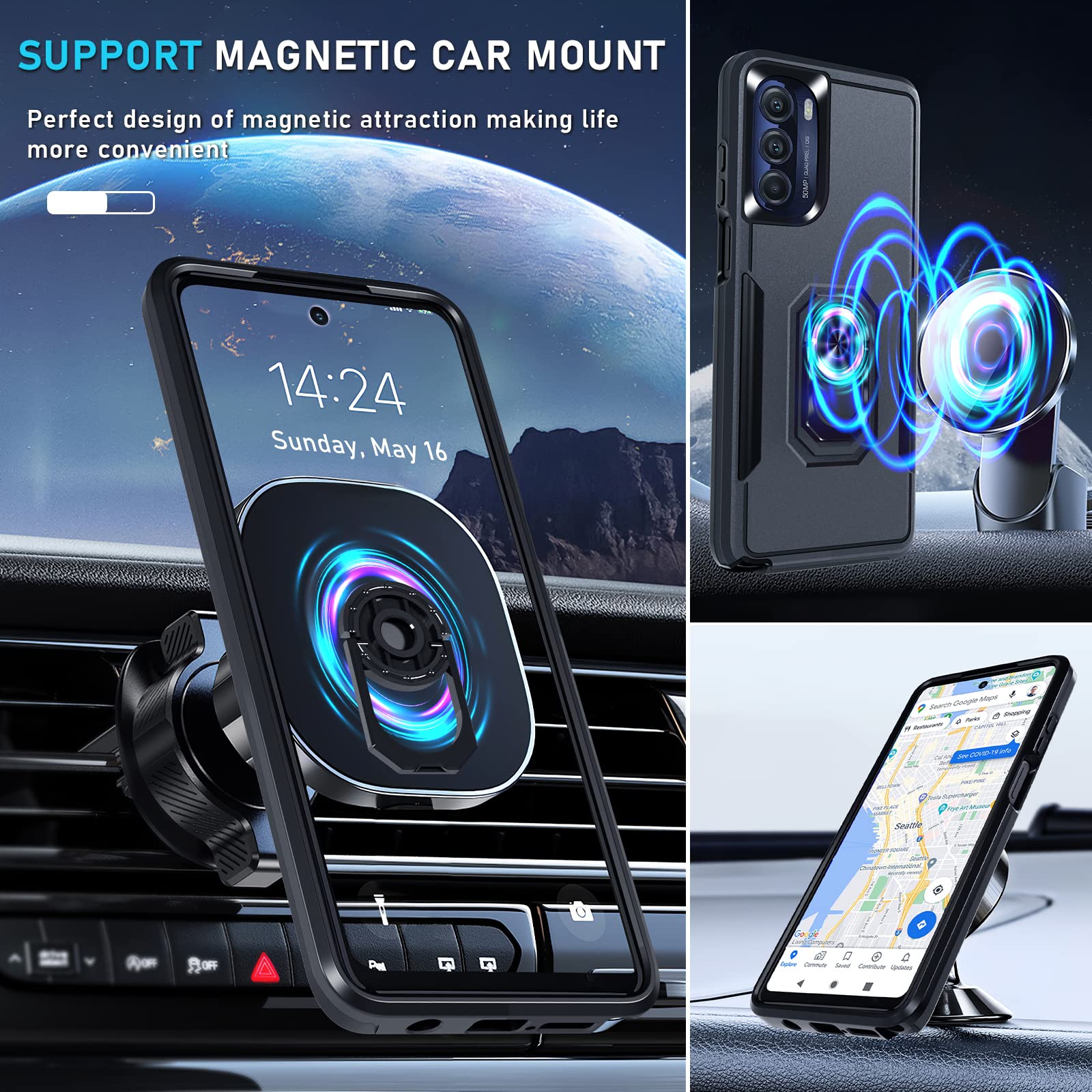 Janmitta Shockproof Case for Moto G Stylus 5G 2022 - Heavy Duty Full Body Protection with Built-in Screen Protector & Metal Ring Holder Kickstand (Black Matte) - Perfect for Outdoor Activities, Work, and Daily Use