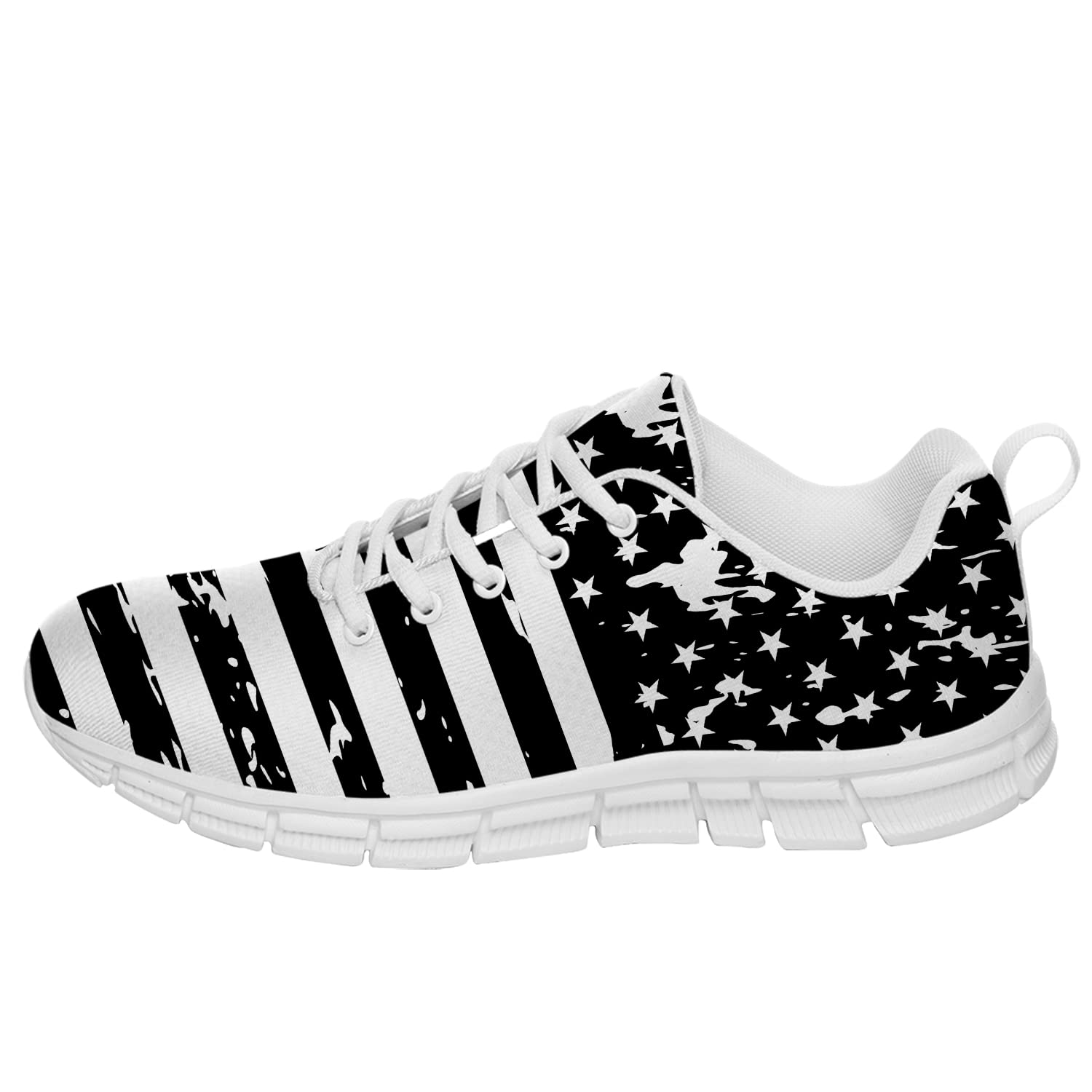 American Flag Walking Sneakers for Men & Women - Patriotic 4th of July Tennis Shoes in White & Black | Comfortable Casual Shoes for Independence Day, Outdoor Activities & Gifts (Men's Size 8, Women's Size 9.5)