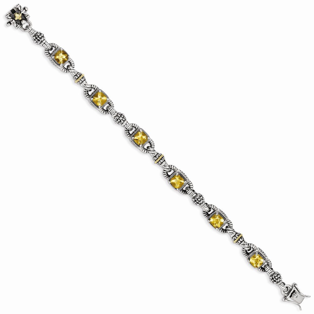 14K Yellow Gold & 925 Sterling Silver Citrine November Birthstone Bracelet - 7.25 Inch Adjustable, Elegant Jewelry for Women, Perfect Gift for Birthday, Anniversary & Special Occasions