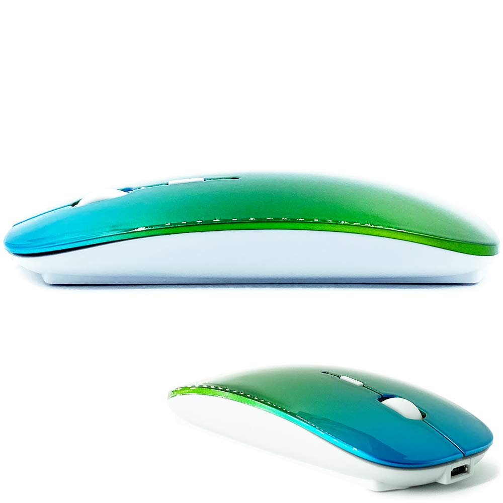 Rechargeable Bluetooth Mouse for MacBook, MacBook Air, MacBook Pro, iPad - Wireless Mouse for Laptop, Notebook, PC, Chromebook (BT/A Green-Blue) - Perfect for Work, Travel, and Home Office Use