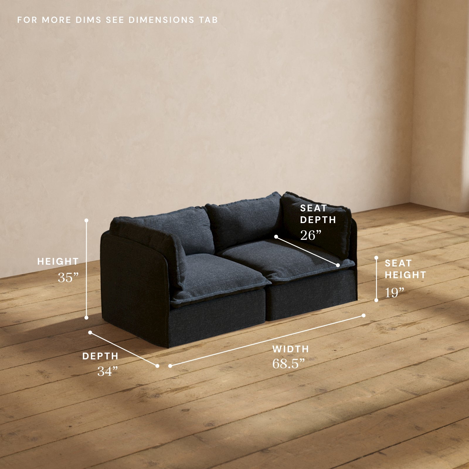 Premium Modular Performance 2-Seater Sofa in Indigo Blue | Relaxed Blend Fabric | Perfect for Living Rooms, Home Theaters & Cozy Spaces