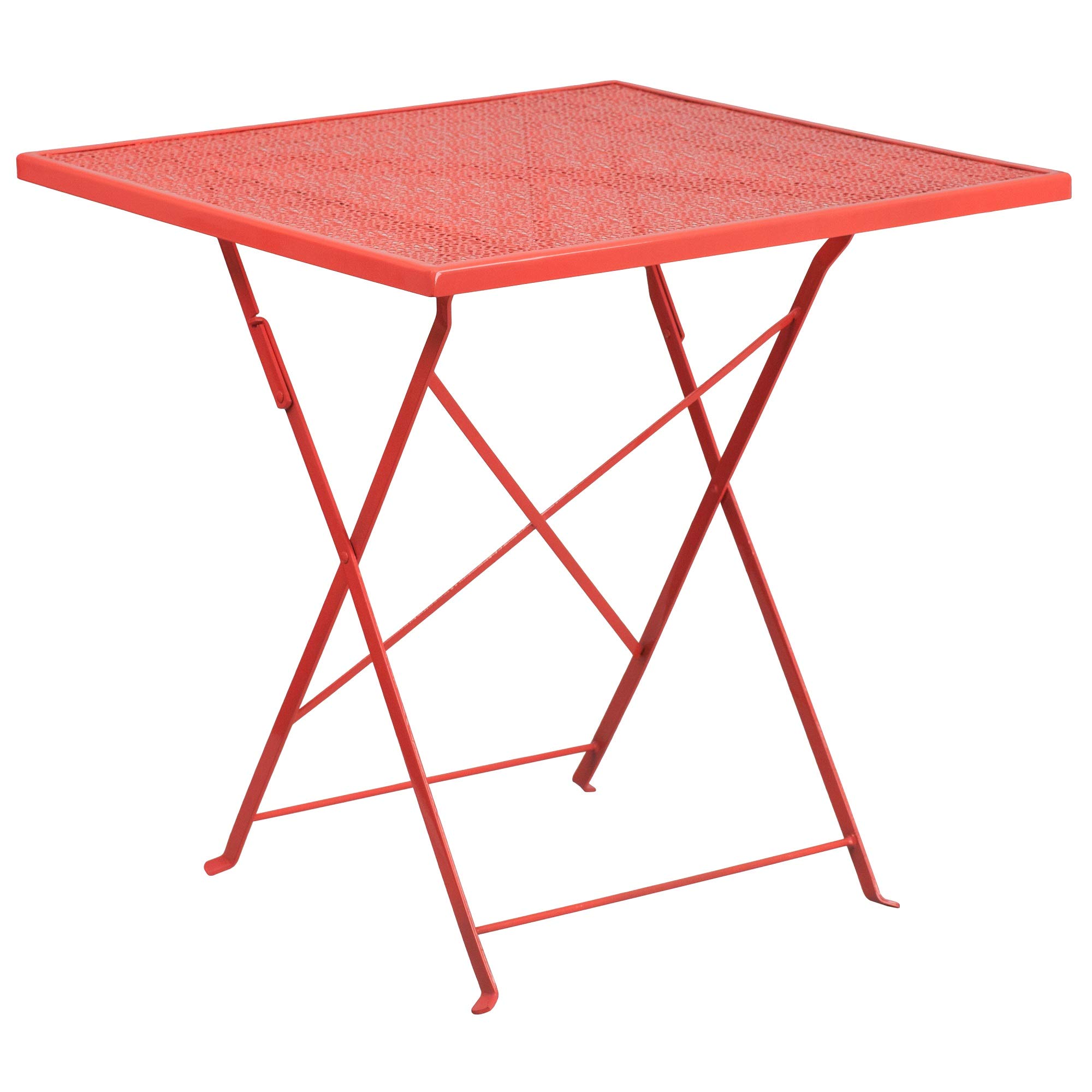 F&F Furniture Group 28 Inch Coral Red Square Folding Table - Outdoor Patio, Picnic, Camping, and Garden Dining Furniture
