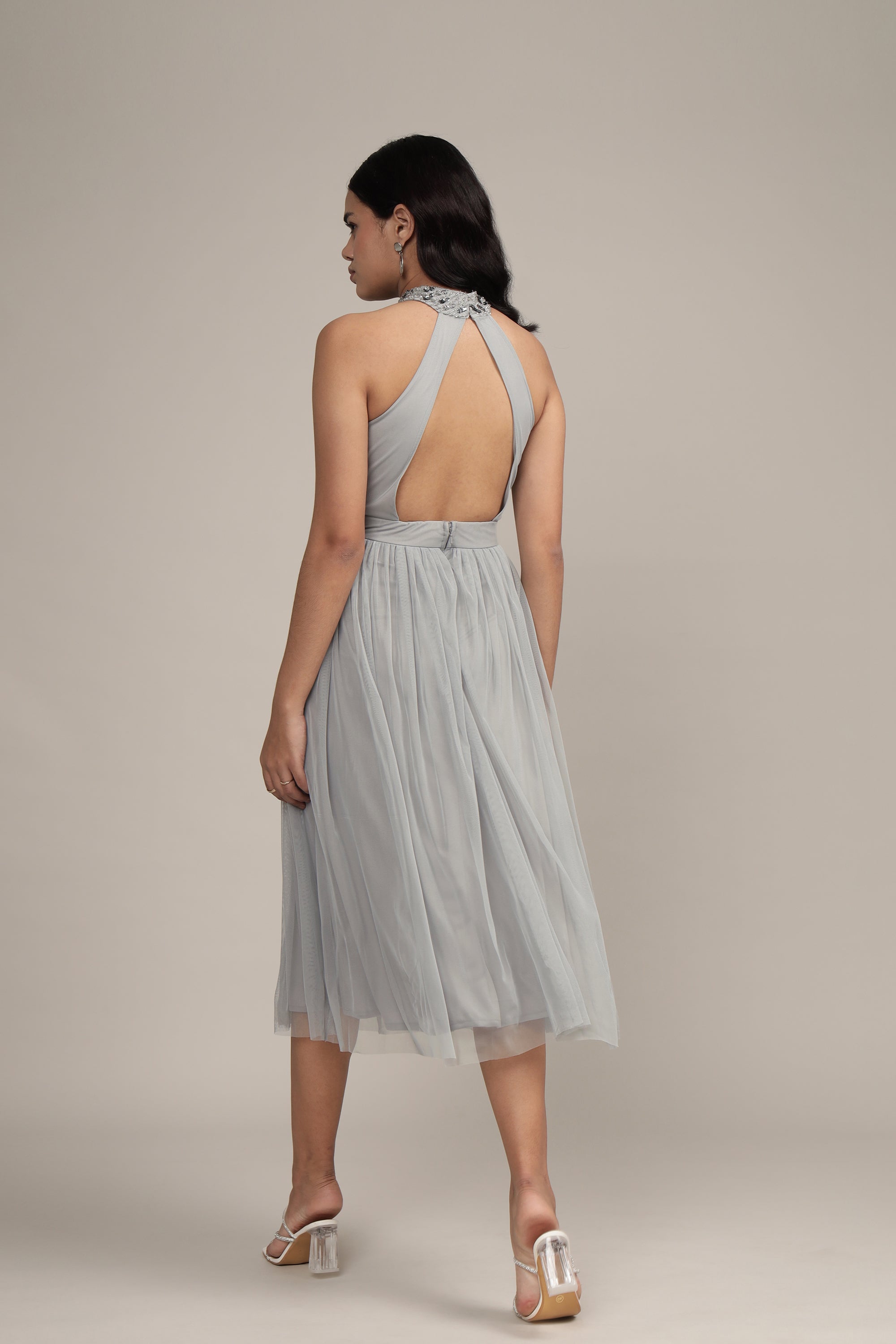 Jessa Midi Dress in Grey - Elegant Women's Casual & Party Dress for Work, Date Night & Special Occasions