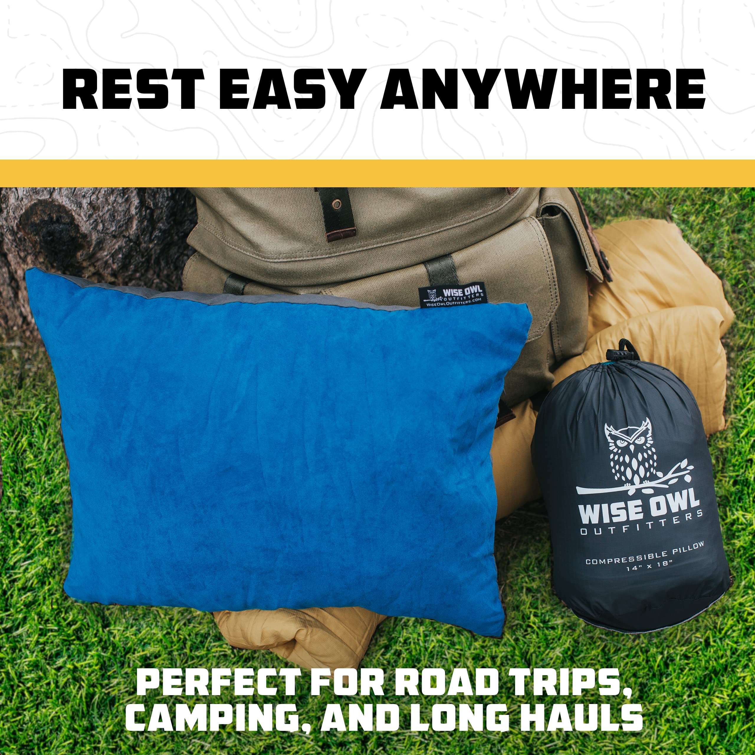 Wise Owl Outfitters Camping Pillow - Portable Memory Foam Travel Pillow for Airplanes, Hiking & Outdoor Adventures - Washable Small/Medium Size - Perfect for Camping, Backpacking & Long Flights