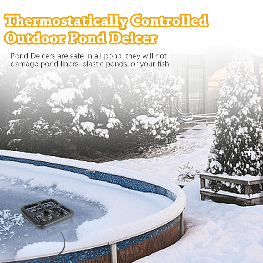 1000W Outdoor Pond Deicer with Thermostatic Control - Fish Pond Heater, Horse Water Heater, Chicken Water Warmer & Bird Bath Deicer for Winter Livestock - Perfect for Farm Animals, Backyard Ponds & Poultry Coops