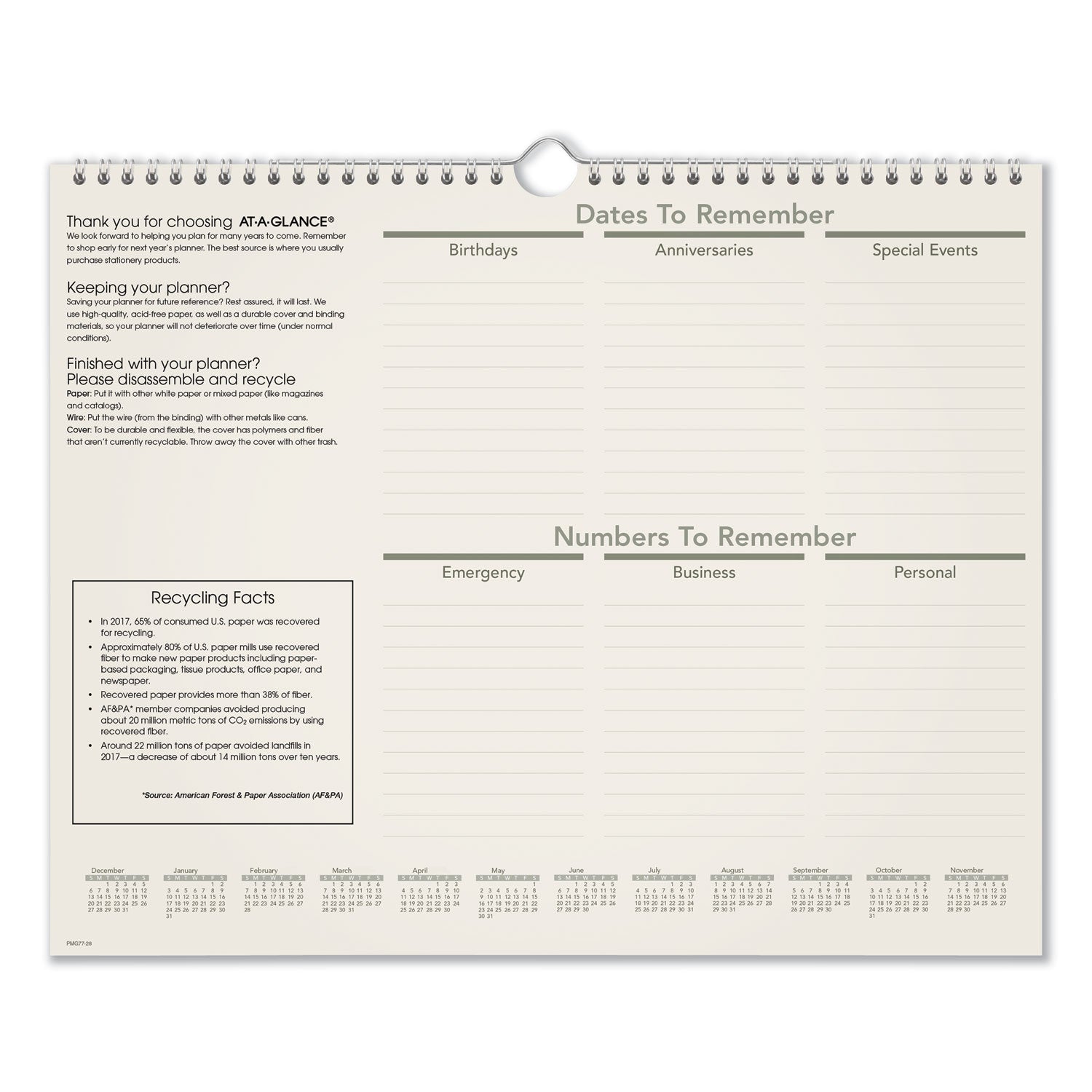 AT A GLANCE® 2025 Recycled Wall Calendar - 12 Months (Jan-Dec), 15