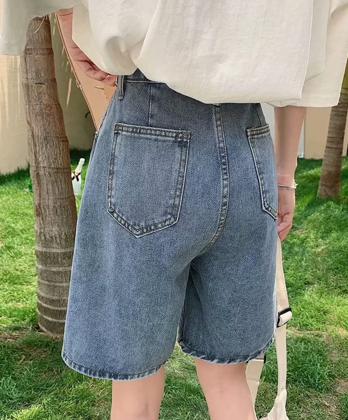 High Waist Knee-Length Denim Shorts - Y2K Baggy Biker Bermuda Shorts for Women | Harajuku Streetwear & Korean Preppy Style | Perfect for Summer, Casual Outfits & Street Fashion