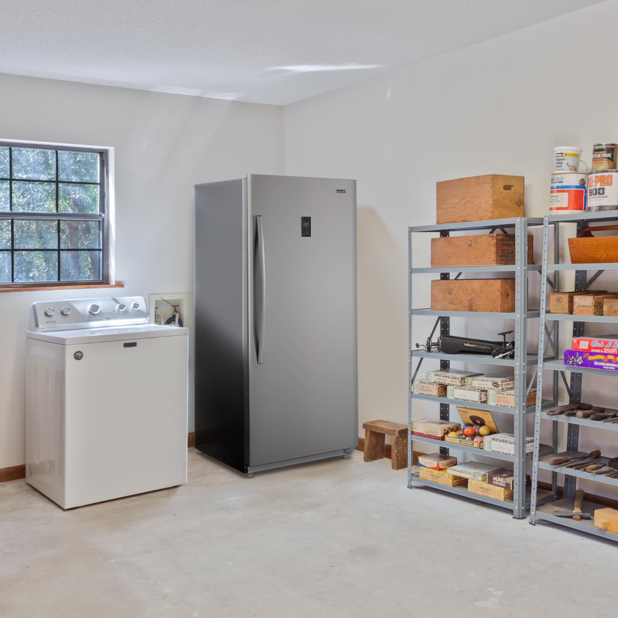 Newair 13.8 cu. ft. Upright Freezer - Convertible Fridge Freezer, Frost-Free Deep Freezer with Door Alarm & LED Light, Garage Ready Refrigerator for Home, Basement, or Commercial Use - Perfect for Storing Meat, Frozen Foods, and Bulk Groceries