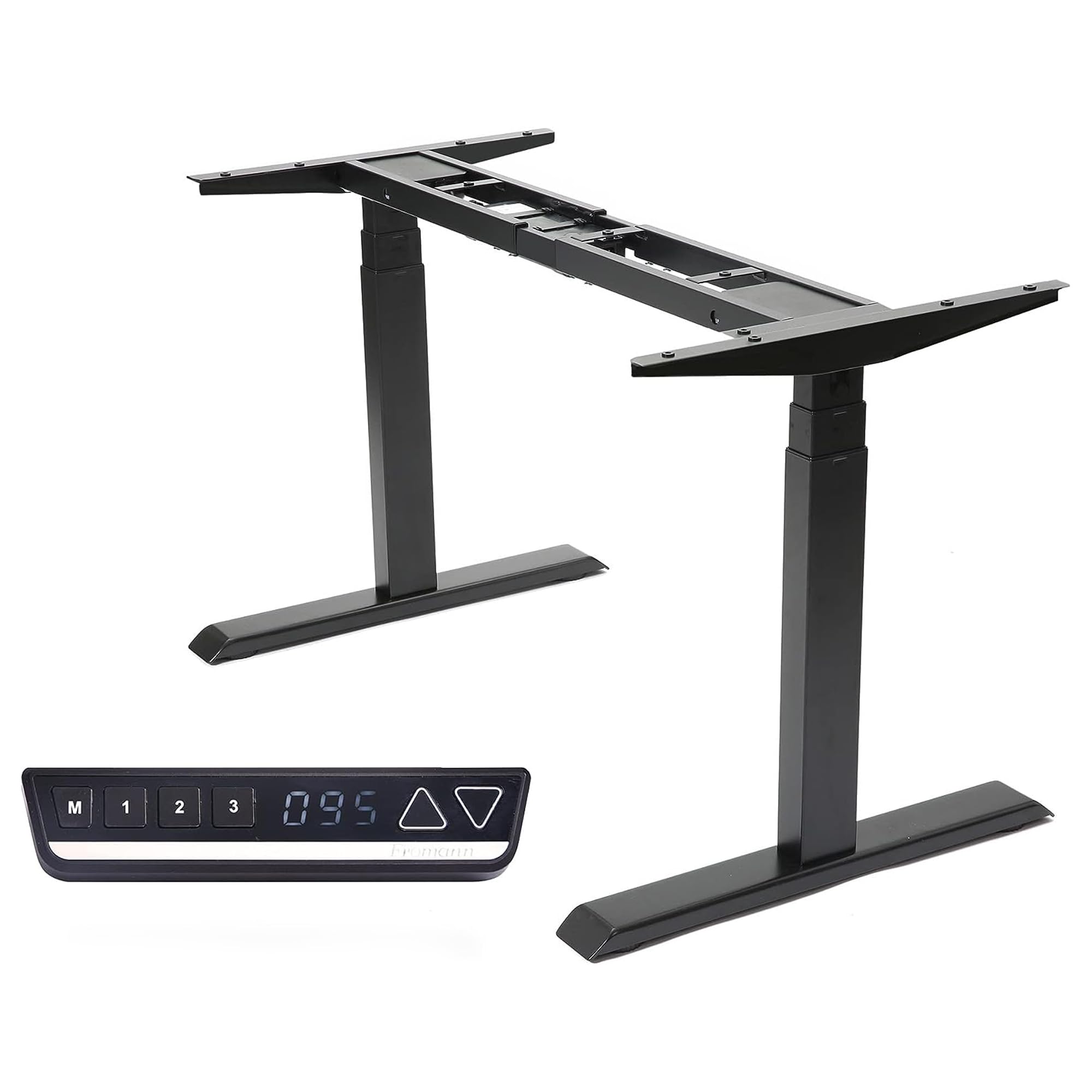 Fromann Electric 3-Tier Standing Desk Frame - Dual Motor Height Adjustable Sit Stand Desk Base for Home & Office (Black) | Ergonomic Workstation Solution for Home Office, Gaming & Study