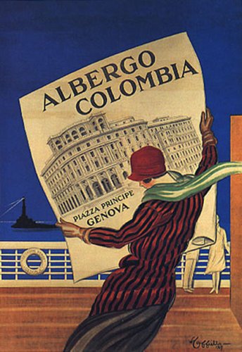 Vintage Travel Poster - Albergo Colombia Piazza Principe Genova Italy 11x16 Inch Matte Paper Reproduction - Perfect for Home Decor, Office Wall Art & Gift for Travel Lovers