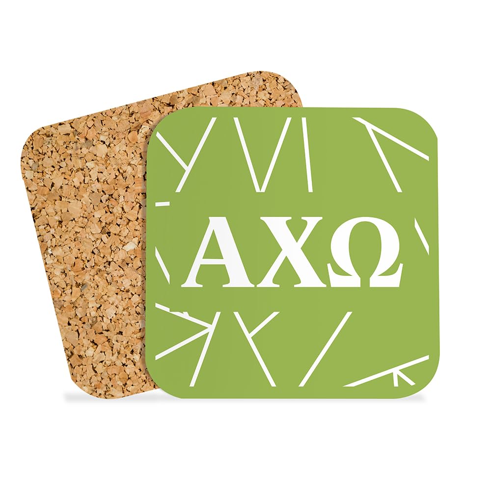 Alpha Chi Omega Square Drink Coasters Set of 4 - Cork Backed Hardboard Beverage Coasters for Coffee, Beer & Wine - Perfect for Dorm Rooms, Sorority Gifts & Home Bars