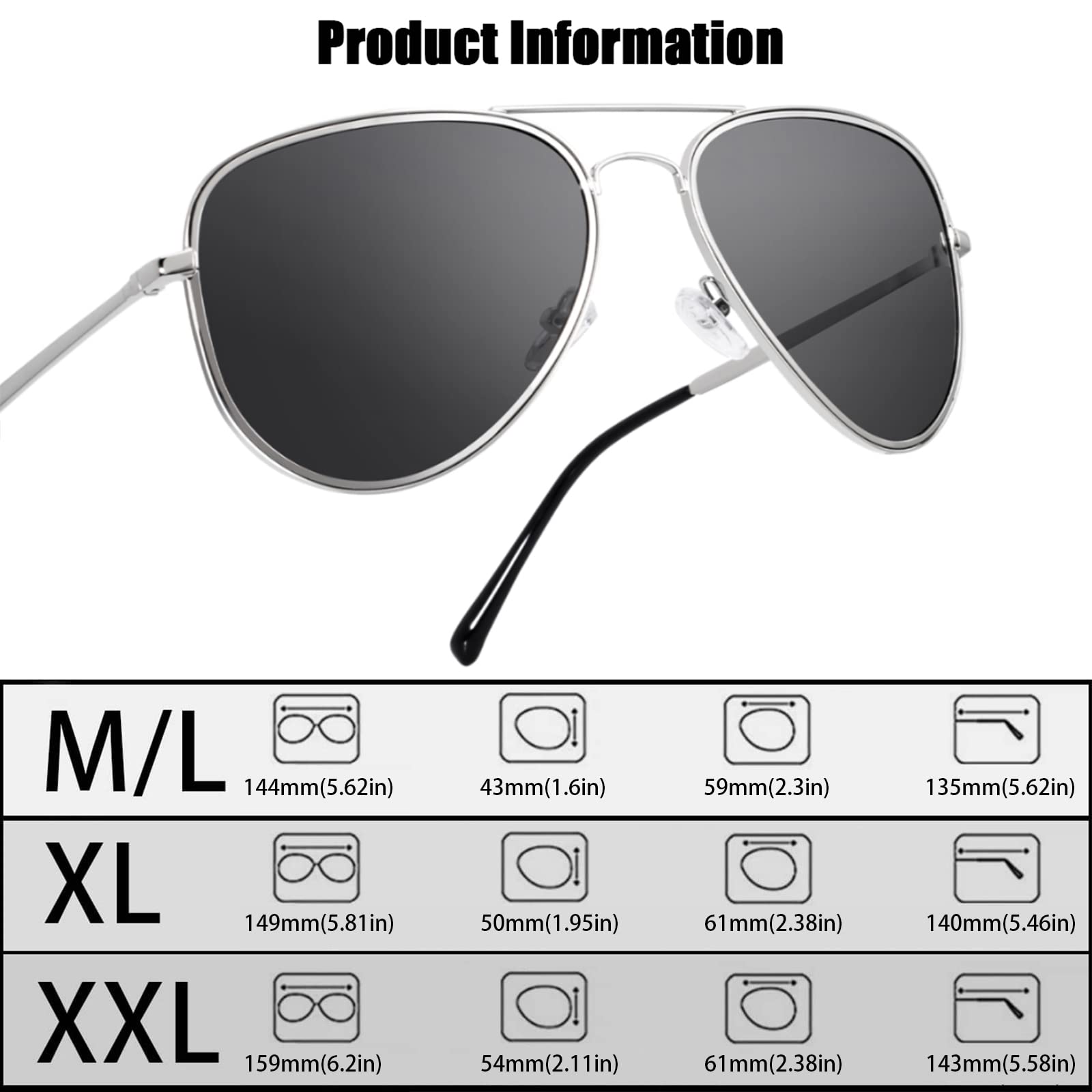 MAXJULI Polarized Aviator Sunglasses for Men & Women - UV Protection, Large Frame for Big Heads (Model 8123) - Perfect for Driving, Outdoor Sports & Beach Vacations