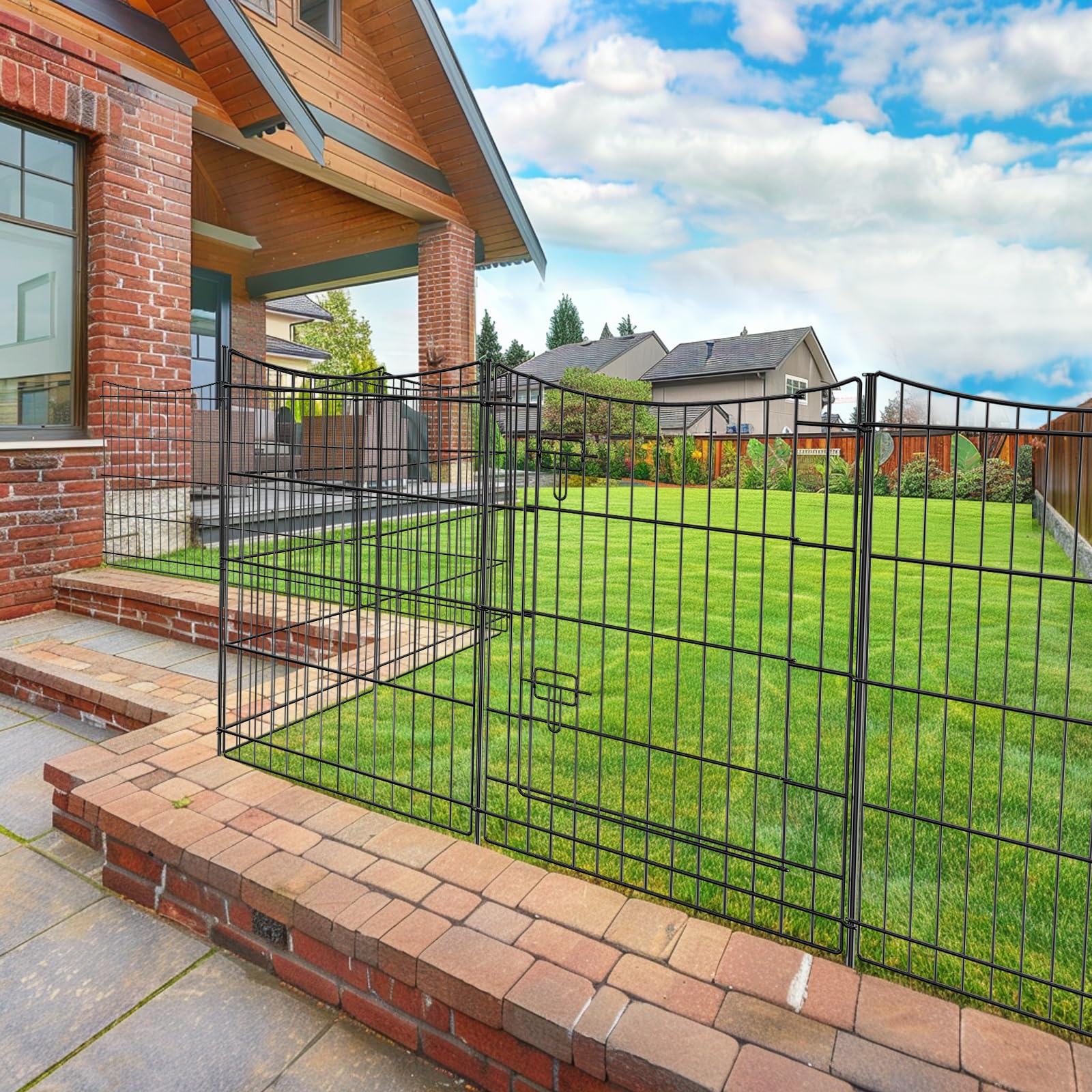 INJOPEXI 12-Panel Decorative Metal Garden Fence - 23.6ft Length × 30in Height, Includes 11 Panels + 1 Gate | No Dig Rustproof Animal Barrier for Dogs, Rabbits & Pets | Perfect for Outdoor Yards, Gardens & Backyard Protection