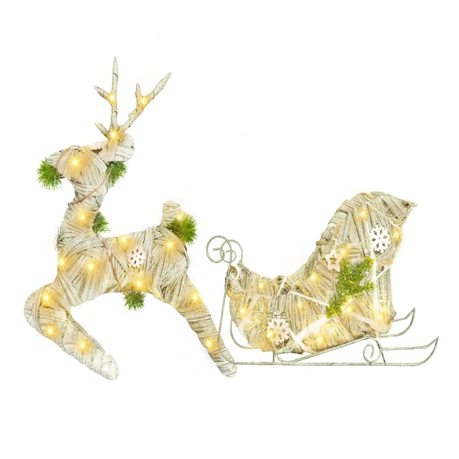 Christmas Reindeer Sleigh Decorations - Indoor/Outdoor LED Lighted Holiday Gift Set for Home, Yard, Party & Festive Decor