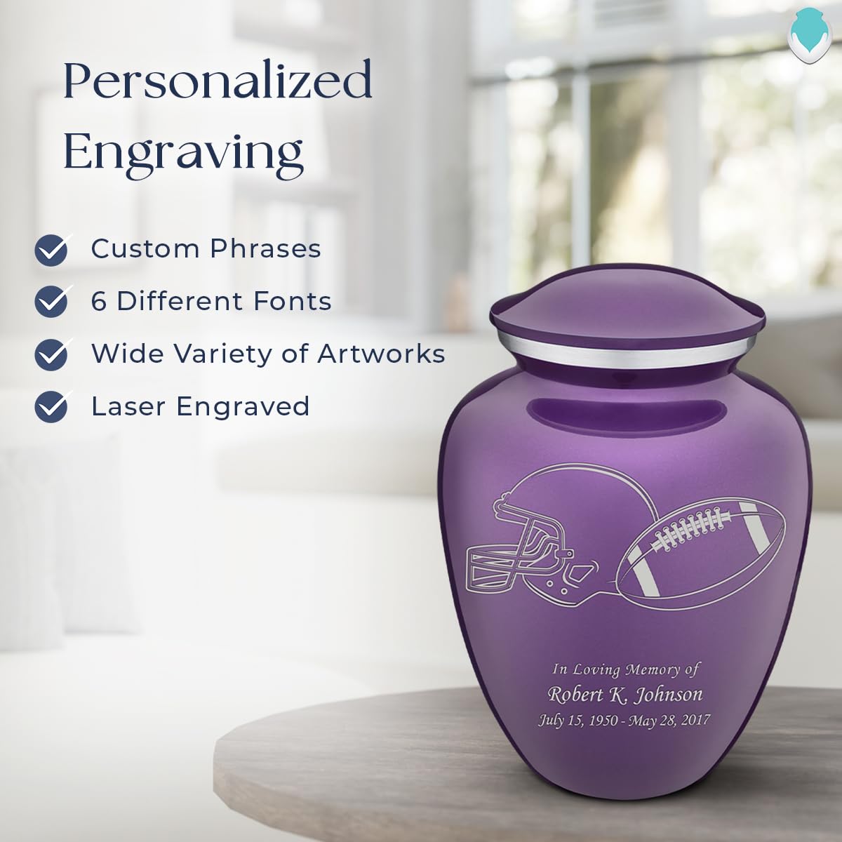 Personalized Football Cremation Urns for Adults - Large Purple Funeral Urn for Men & Women with Double Side Engraving (Holds 200 lbs) | Memorial Keepsake for Sports Lovers & Funeral Services