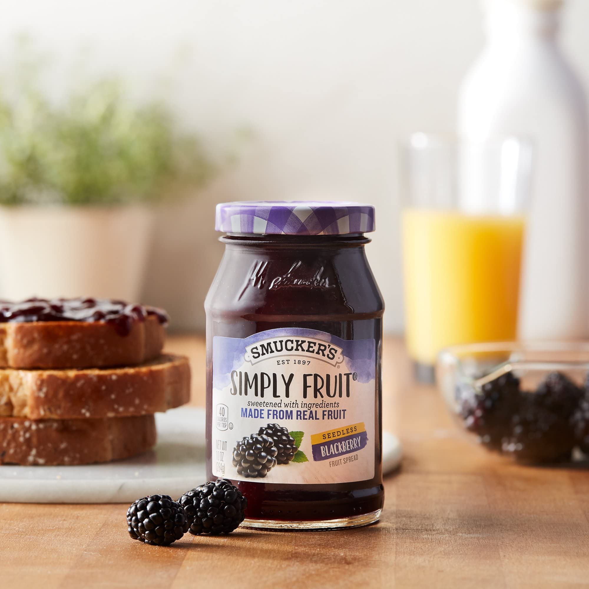 Smucker's Simply Fruit Seedless Blackberry Spread - 10 Ounce (Pack of 2) | All Natural Fruit Preserves for Toast, Yogurt & Baking | Gluten Free & Non-GMO Jam