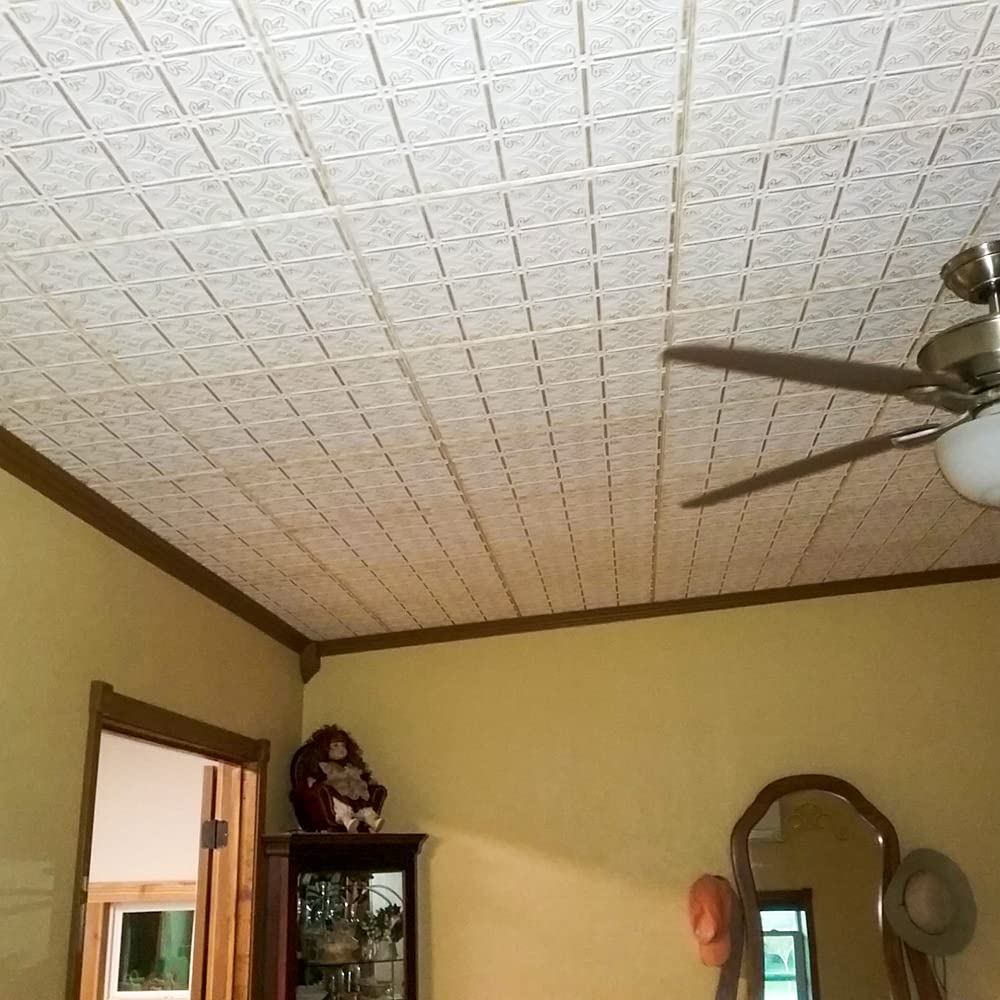 Emma's Flowers Foam Glue-up Ceiling Tiles - 144 Pack (384 sq. ft./Case) - Plain White Decorative Ceiling Panels for Home & Office Renovation | Easy DIY Installation for Bedrooms, Living Rooms & Commercial Spaces