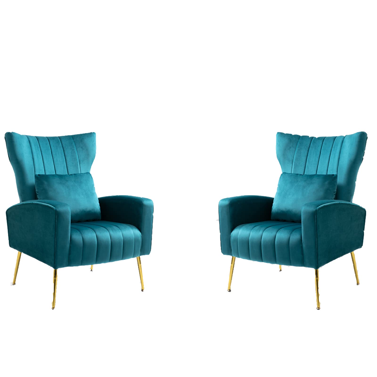 X-VOLSPORT Velvet Accent Chairs Set of 2 - Mid Century Modern High Back Living Room Chairs with Waist Pillow & Gold Metal Legs - Upholstered Armchairs for Bedroom, Club, Office & Lounge (Blue)