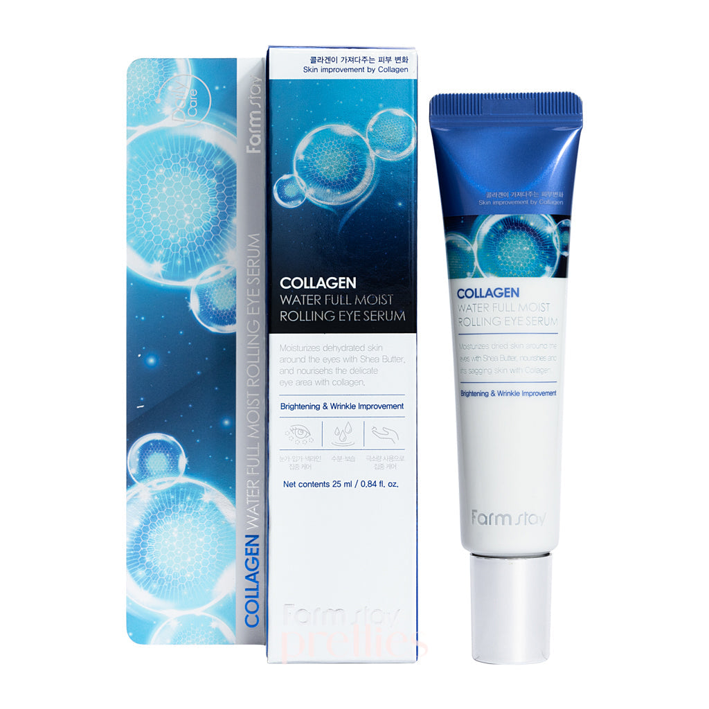 Farmstay Collagen Water Full Moist Rolling Eye Serum 25ml - Hydrating Anti-Aging Eye Treatment for Dark Circles & Puffiness - Perfect for Morning Skincare Routine & Travel Essentials