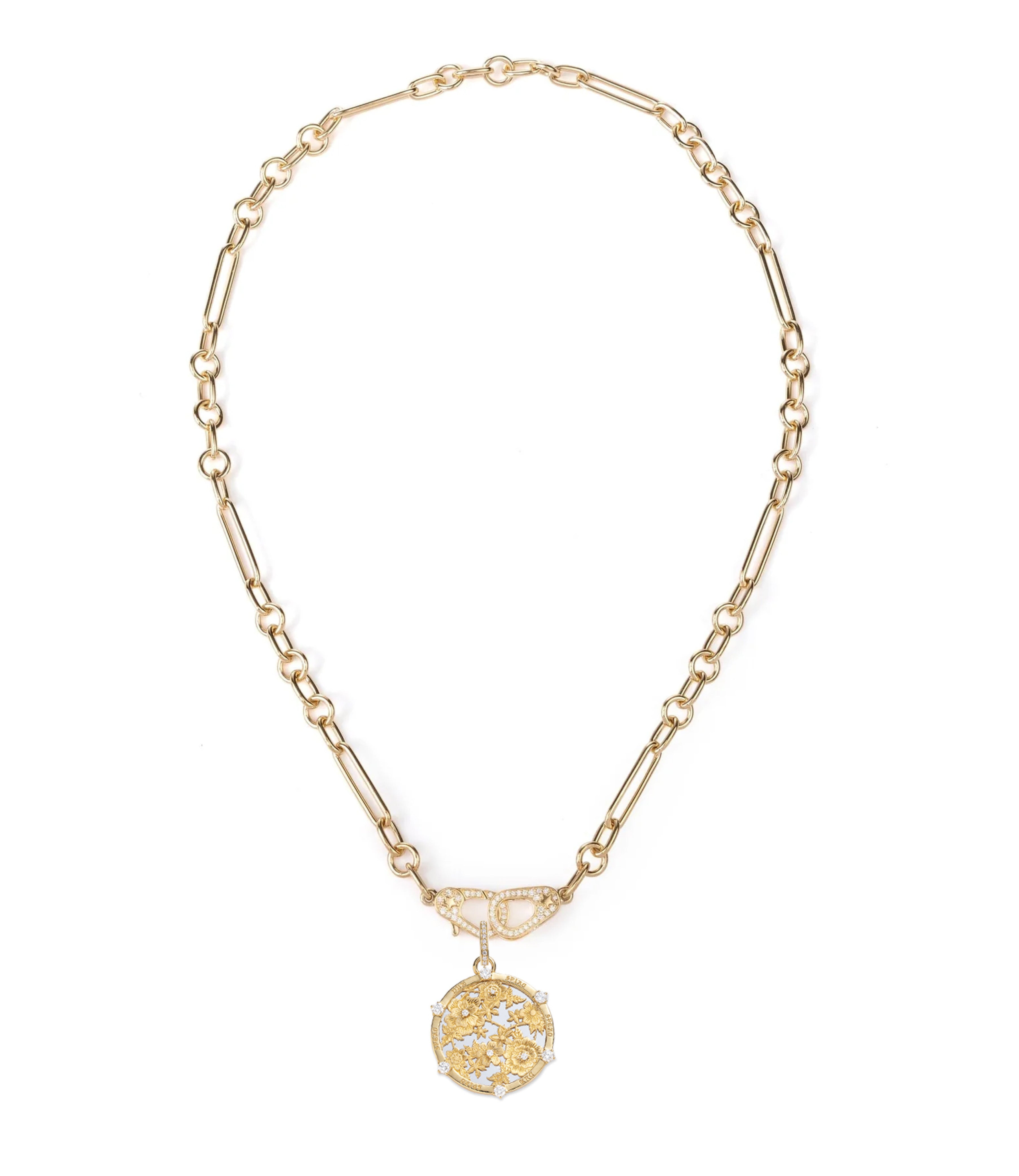 Floral Screen Resilience Sister Hook Small Mixed Clip Necklace - Mixed Gold with Diamonds for Women | Elegant Jewelry Gift for Birthday, Anniversary & Special Occasions