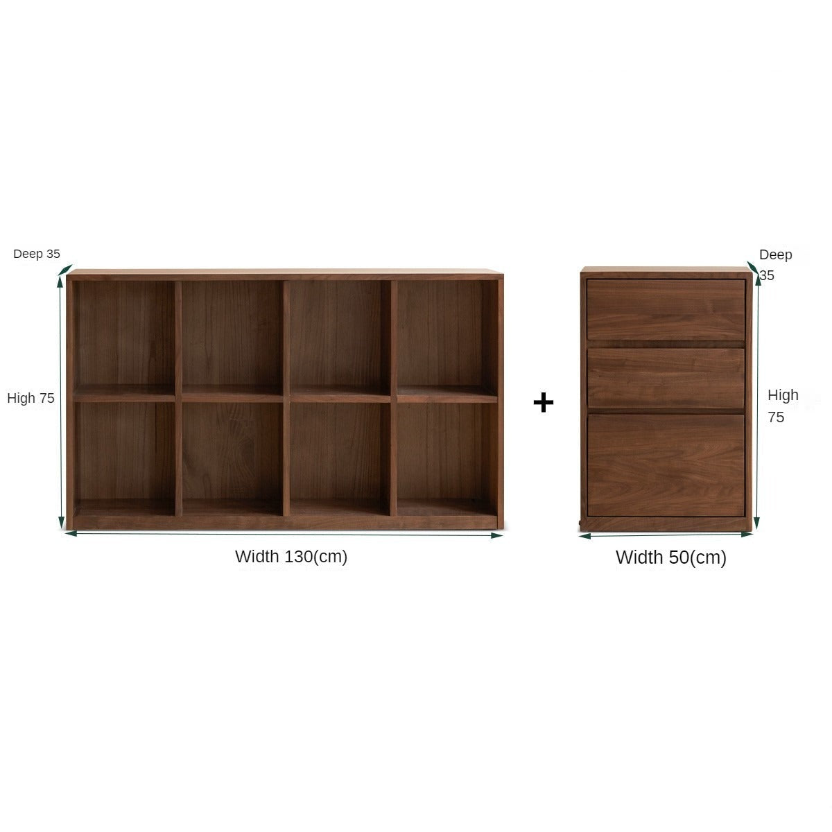 Solid Black Walnut Wood Bookshelf - Low Profile Wall Mounted or Floor Standing Cabinet for Living Room, Bedroom & Home Office Storage