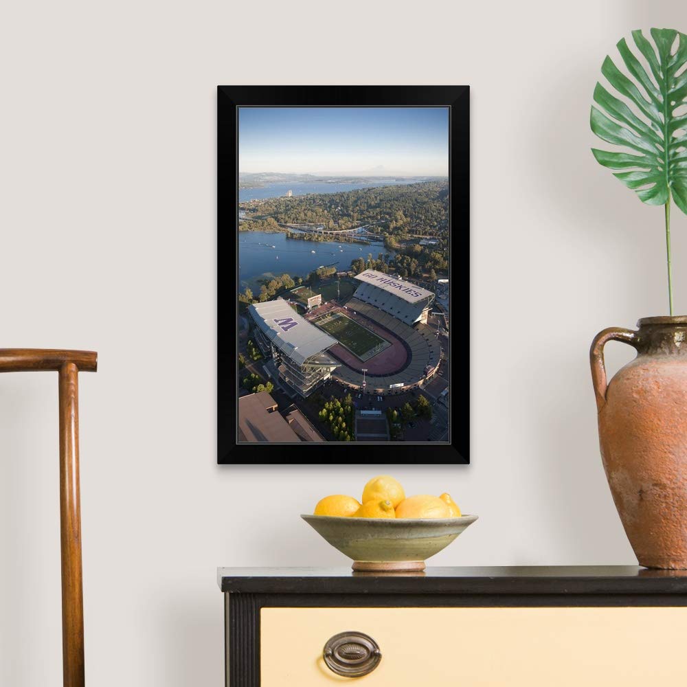 Black Framed Art Print - Aerial View of Husky Stadium Seattle | Premium Seattle Wall Art for Home & Office Decor | Perfect Gift for Football Fans & City Lovers