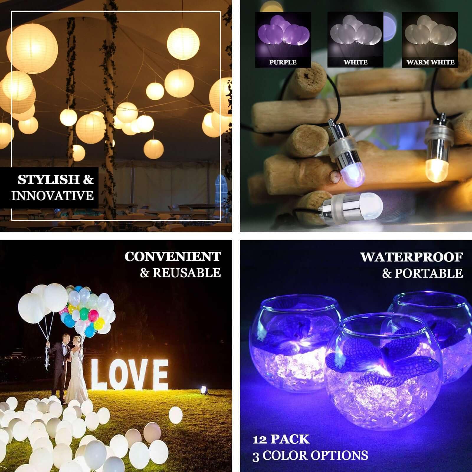 Efavormart 12pcs White Bullet LED String Lights - Waterproof Balloon & Vase Lights for Wedding, Party, and Home Decor