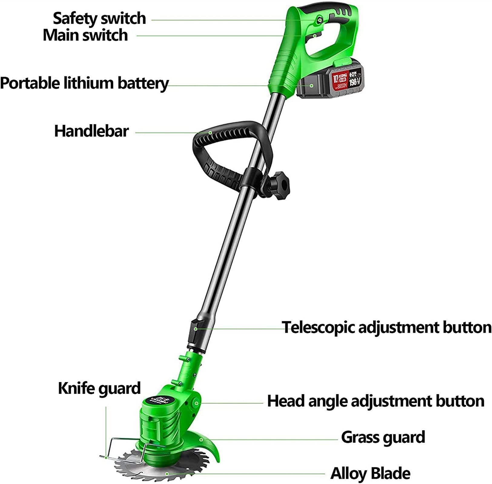 ATAAY Cordless Electric Grass Trimmer, 20V Lithium-Ion Battery Lawn Mower with Spare Blade - Lightweight Weed Wacker for Yard, Garden & Backyard Maintenance (Perfect for Edging, Trimming & Landscaping)