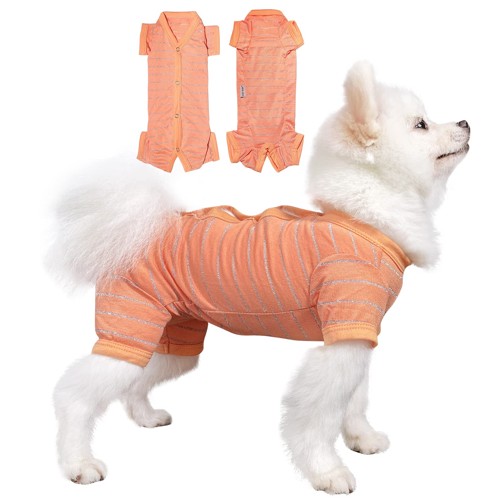 TONY HOBY Dog Pajamas for Small & Medium Dogs - 4 Legs Recovery Suit, Breathable Summer Dog Shirt (Orange, Girl, Size M) - Perfect for Post-Surgery Care & Comfortable Sleepwear