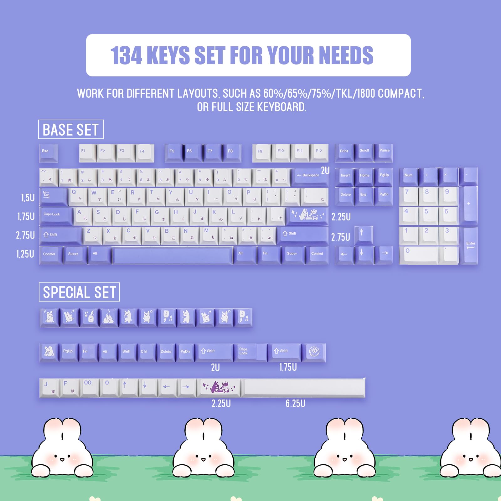 EPOMAKER Bunny 134-Key PBT Keycaps for Mechanical Keyboards - Gaming & Typing