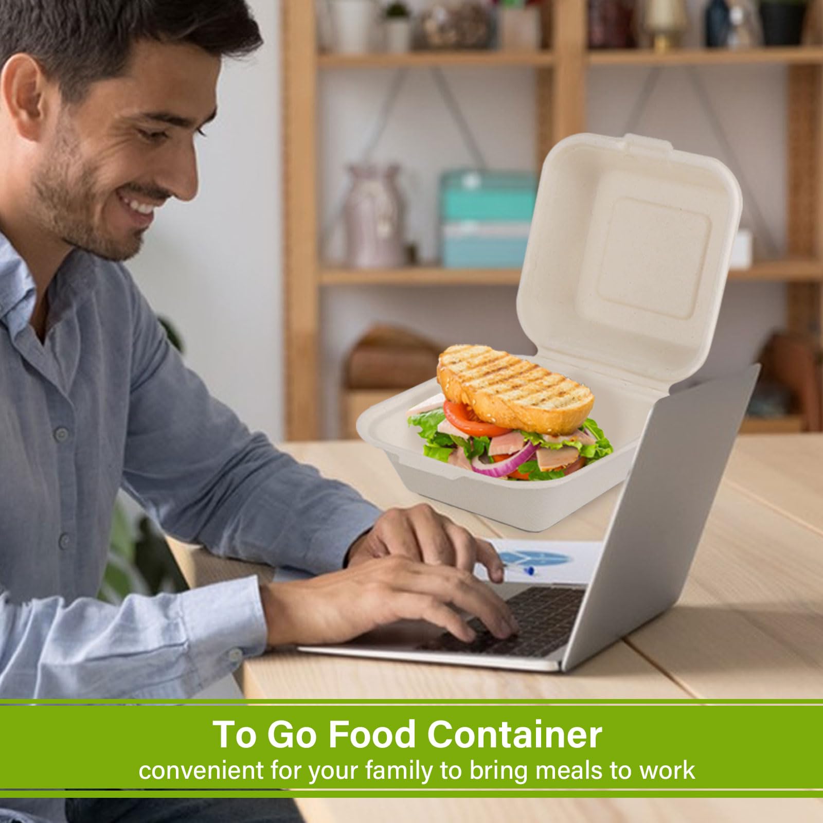 Eco-Friendly Compostable 6x6 Take Out Food Containers - 100 Pack Biodegradable Clamshell To-Go Boxes Made from Sugarcane Fiber | Heavy Duty Disposable Containers for Restaurants, Catering & Food Delivery Services