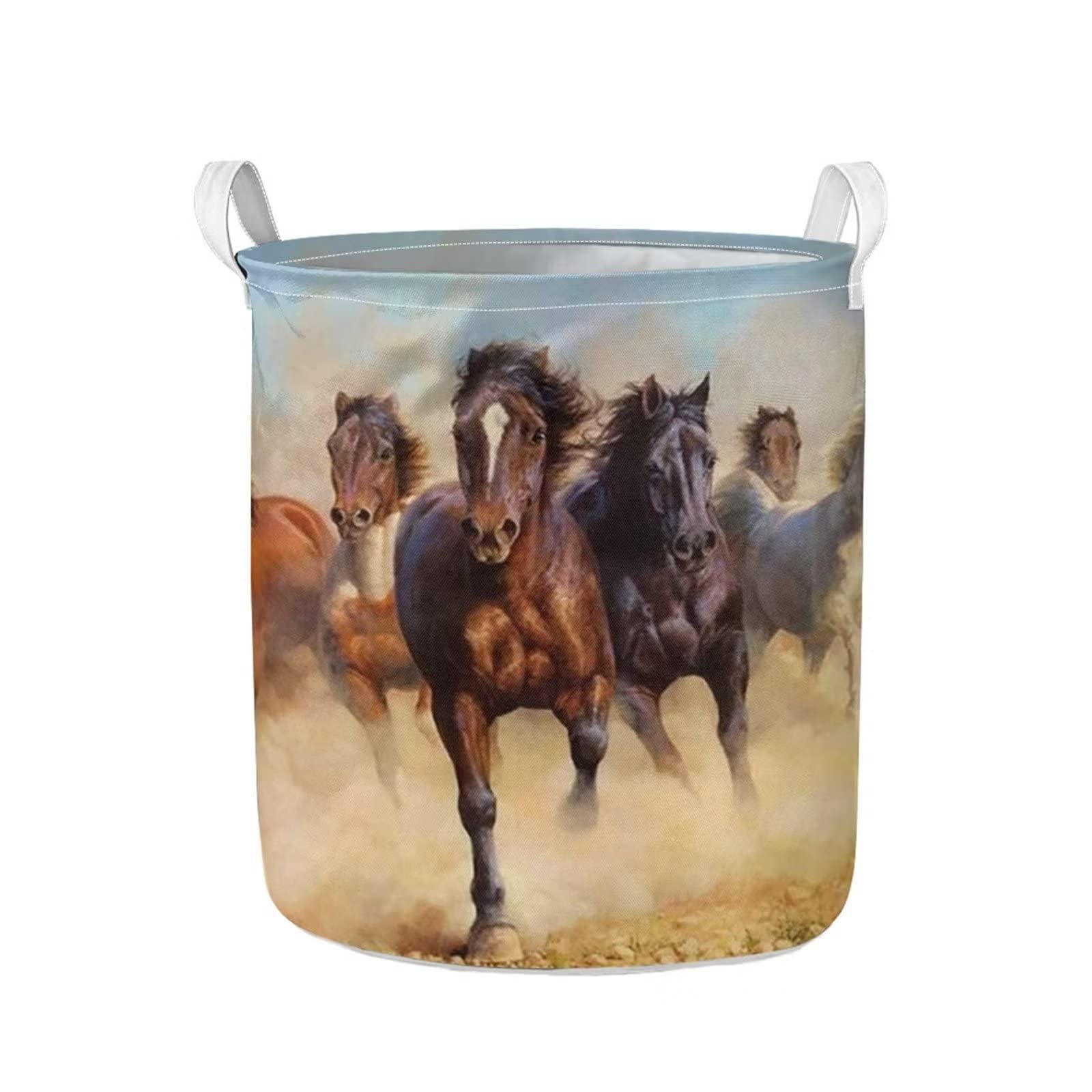 Frestree 3D Running Horse Pattern Storage Basket - Large Laundry Hamper with Double Handles for Kids Toys, Bedroom, Living Room & Kitchen - Perfect for Home Decor, Organizing Clothes & Playroom Storage