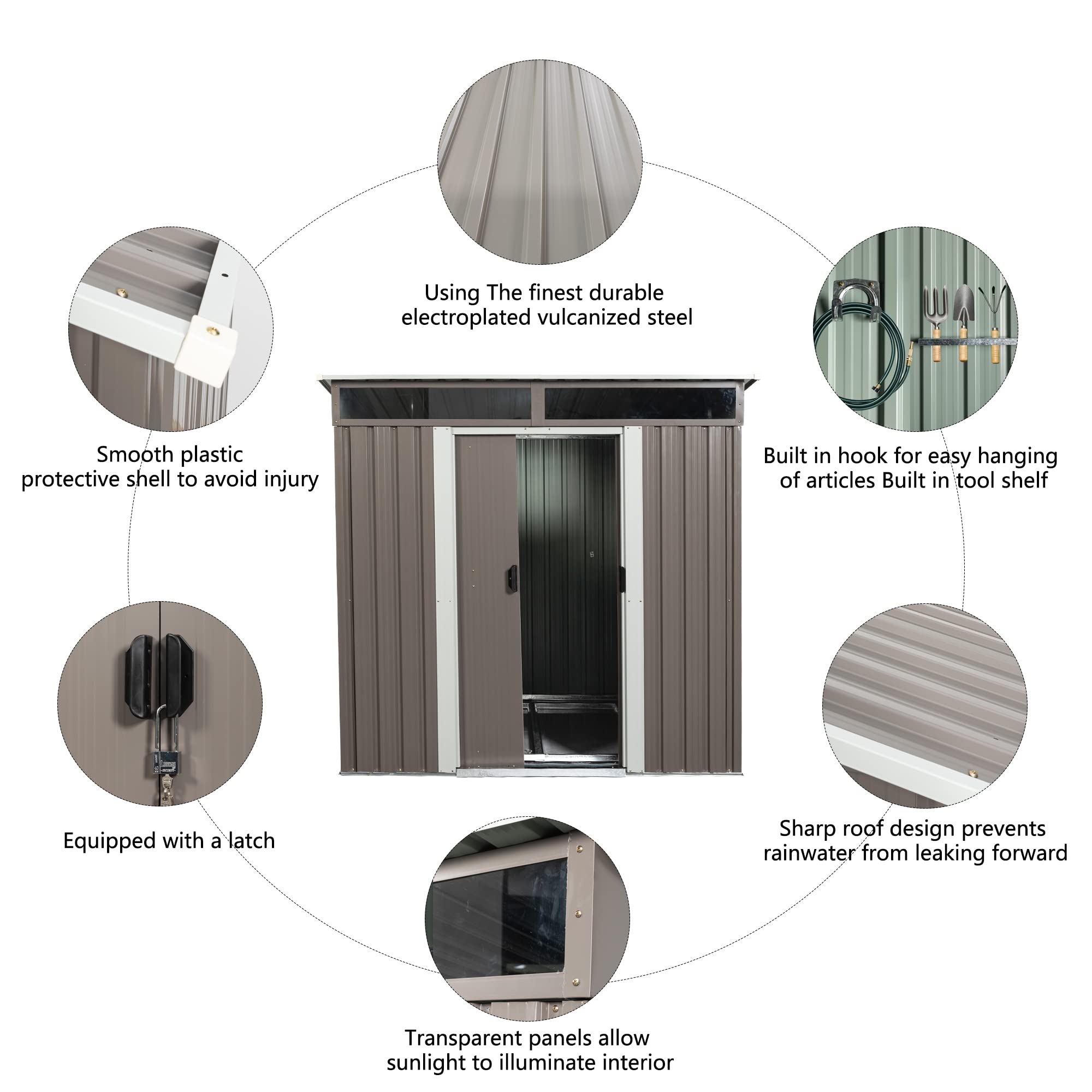 6ft x 4.5ft Outdoor Metal Storage Shed - Sun Protection & Waterproof Tool Shed for Backyard, Patio, Lawn (6ft x 4.5ft, Gray) | Perfect for Garden Tool Organization, Yard Equipment Storage & Outdoor Furniture Protection