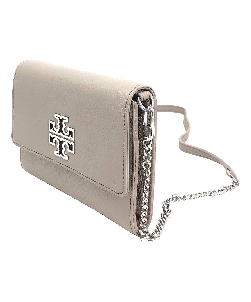 Tory Burch Britten Pebble Chain Wallet for Women - French Gray Crossbody Bag, One Size | Perfect for Everyday Use, Date Nights & Travel Accessories