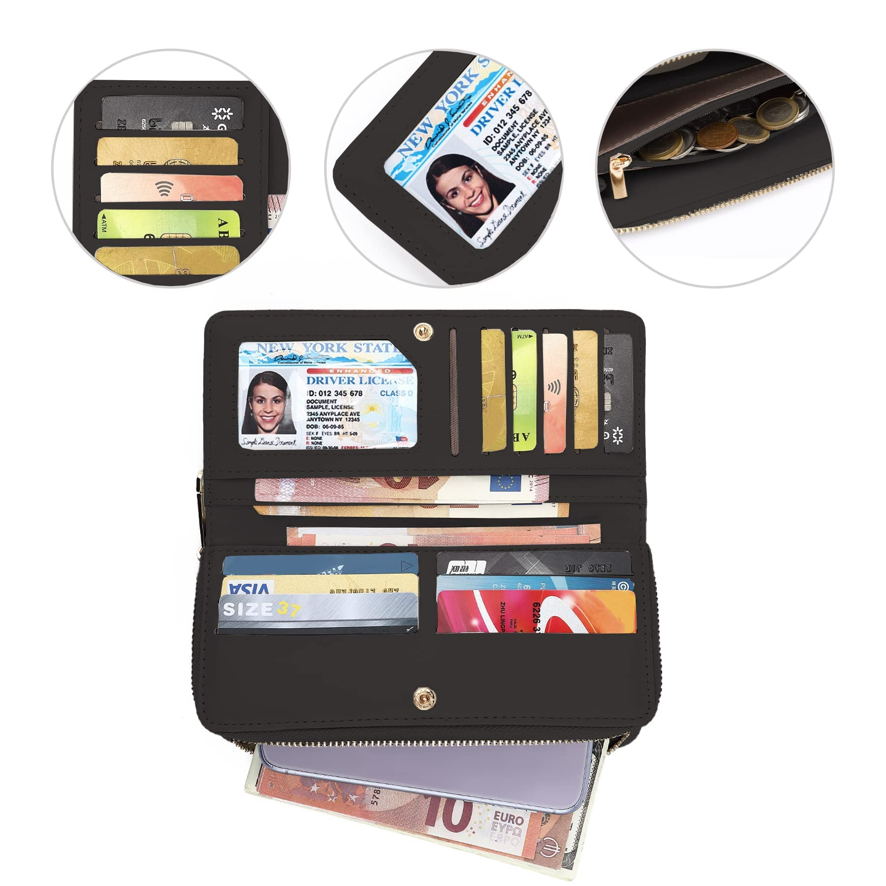 Vegan Leather Women's Wallet - Bifold Card Holder with ID Window, Zipper Coin Pocket & Large Capacity | Perfect for Everyday Use, Travel & Gift Giving