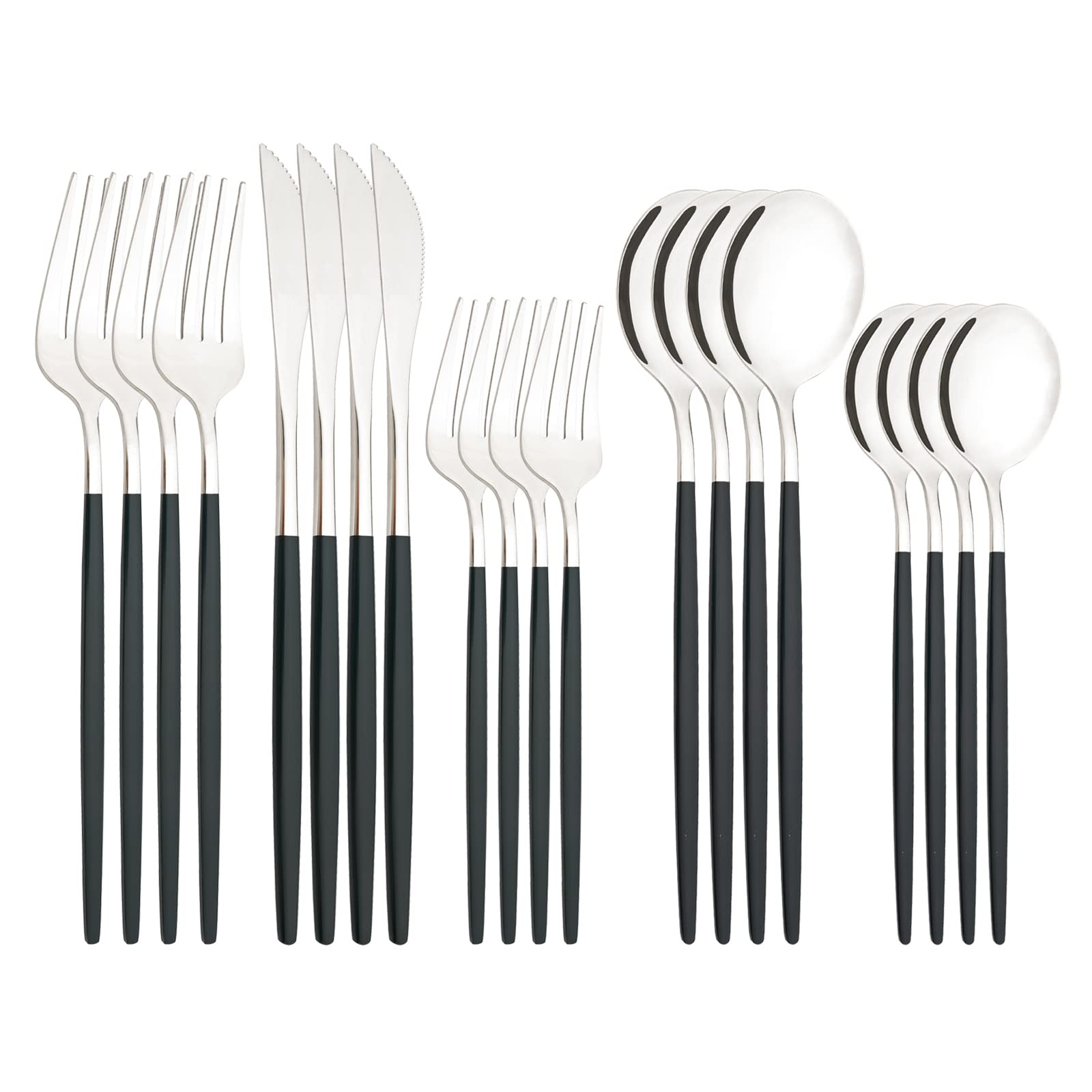 20-Piece Silverware Set for 4 - Stainless Steel Flatware Set with Spoons, Knives & Forks - Elegant Green Tableware for Family Dinners, Parties & Daily Use - Perfect for Dining, Entertaining & Gifting