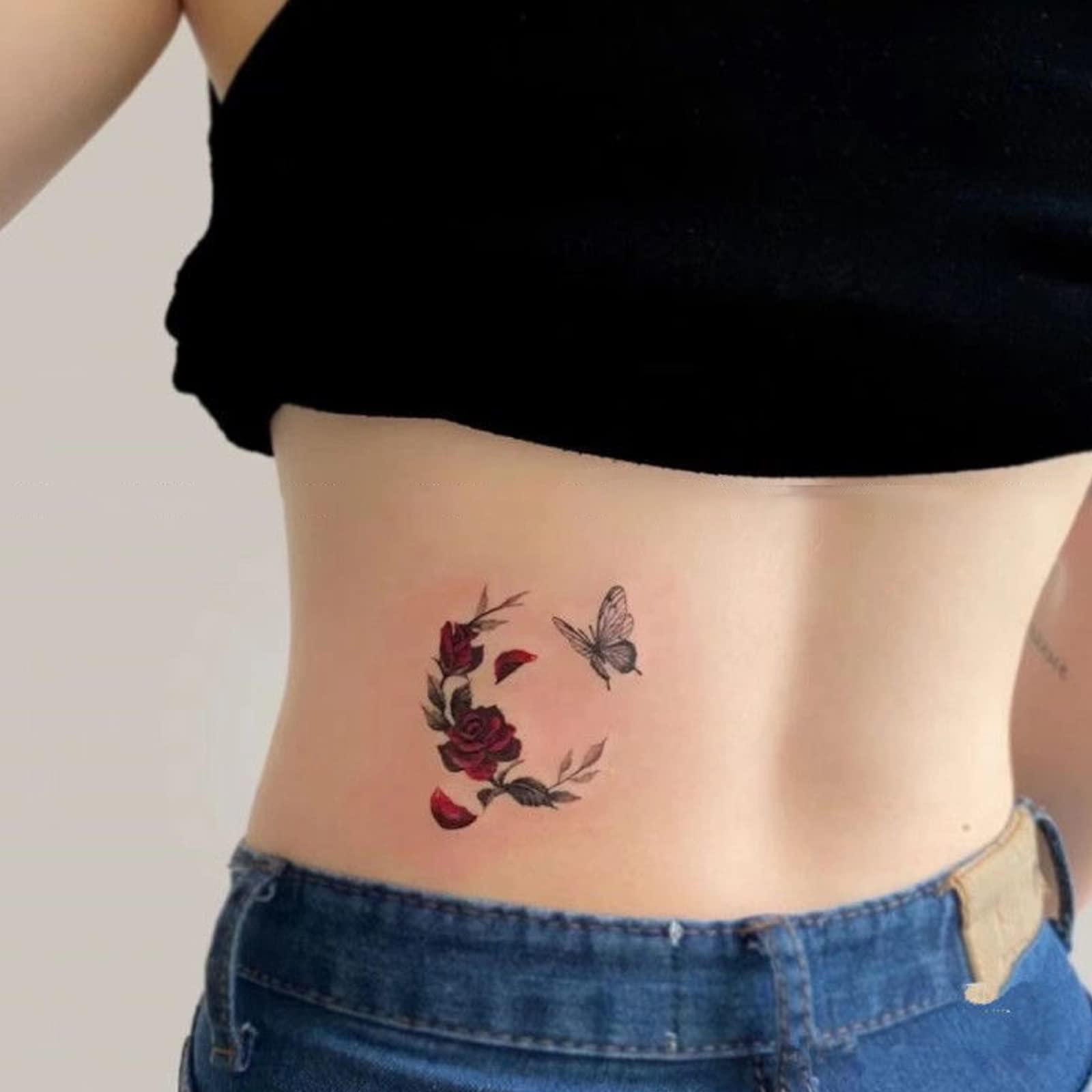 Waterproof Temporary Tattoos for Women - Rose Red Flower Fake Body Art (11 Sheets) | Arm, Hand, Chest & Shoulder Tattoos for Parties, Festivals & Summer Beach Looks