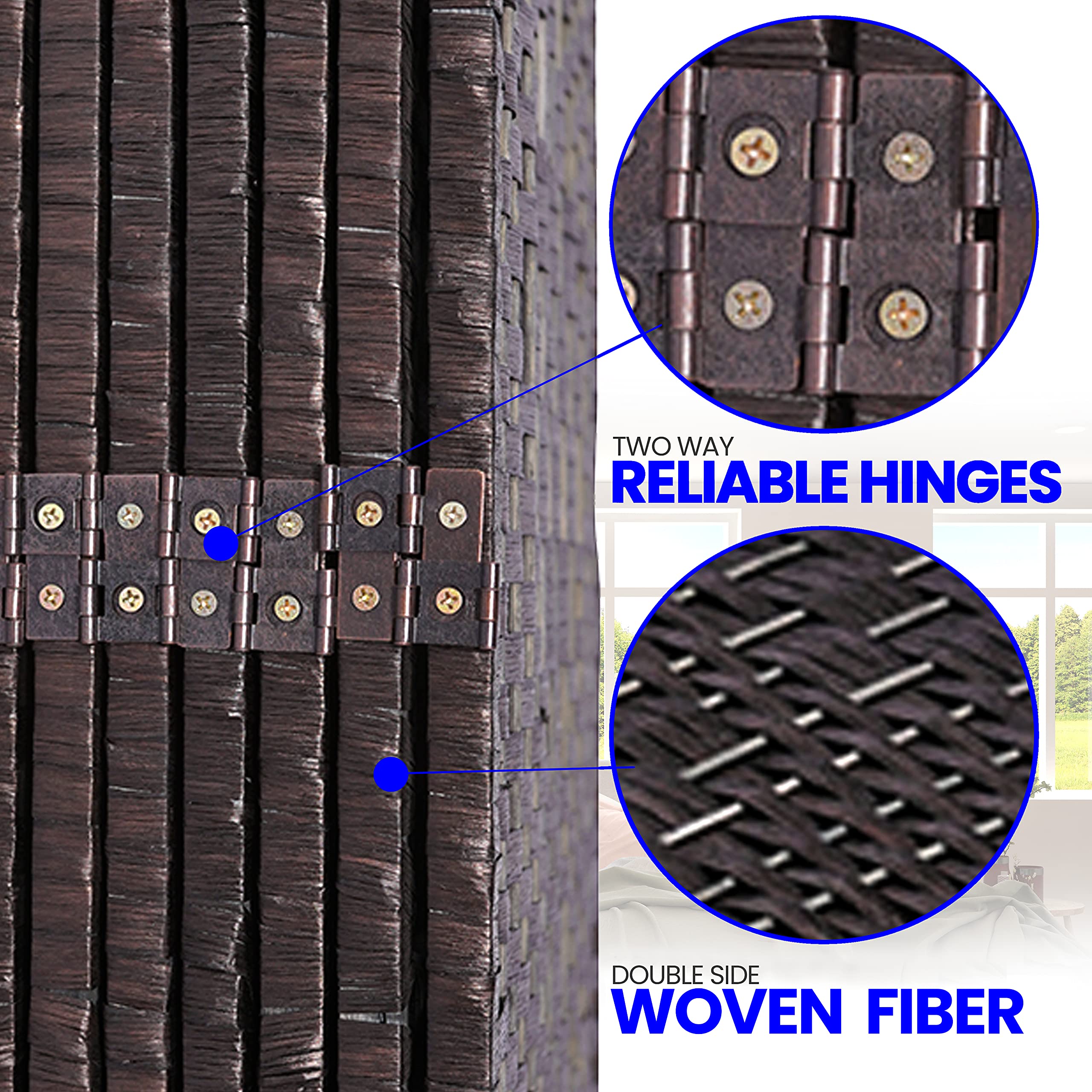 SereneLife 8-Panel Woven Fiber Room Divider - Freestanding Portable Folding Privacy Screen for Home, Office, Dressing Area & Indoor Decoration | Perfect for Creating Private Spaces, Room Separation & Stylish Home Decor