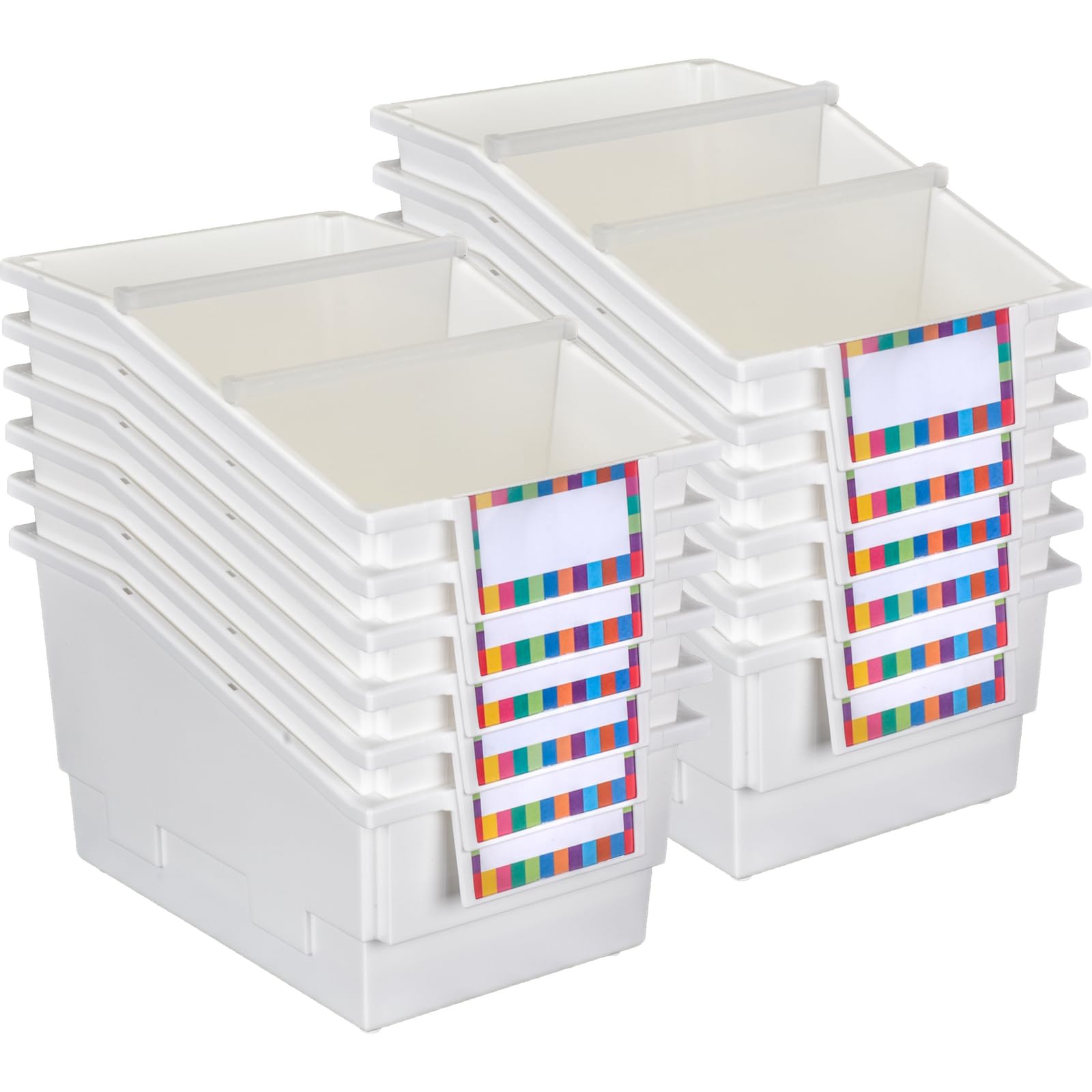 Really Good Stuff 12-Pack White Plastic Chapter Book Library Bins with Dividers - 8.75