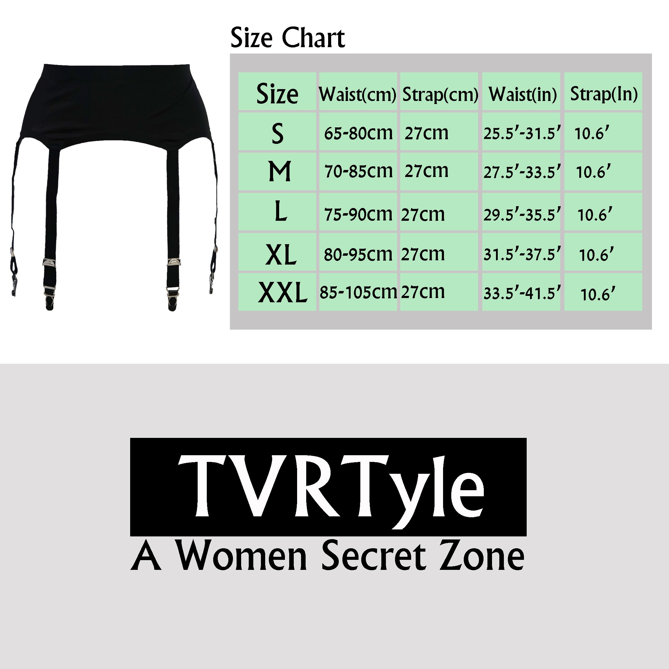 TVRtyle Black Vintage Metal Clips 6-Wide Strap Women's Sexy Garter Belt for Stockings S504B - Perfect for Lingerie, Burlesque, and Vintage Fashion Outfits