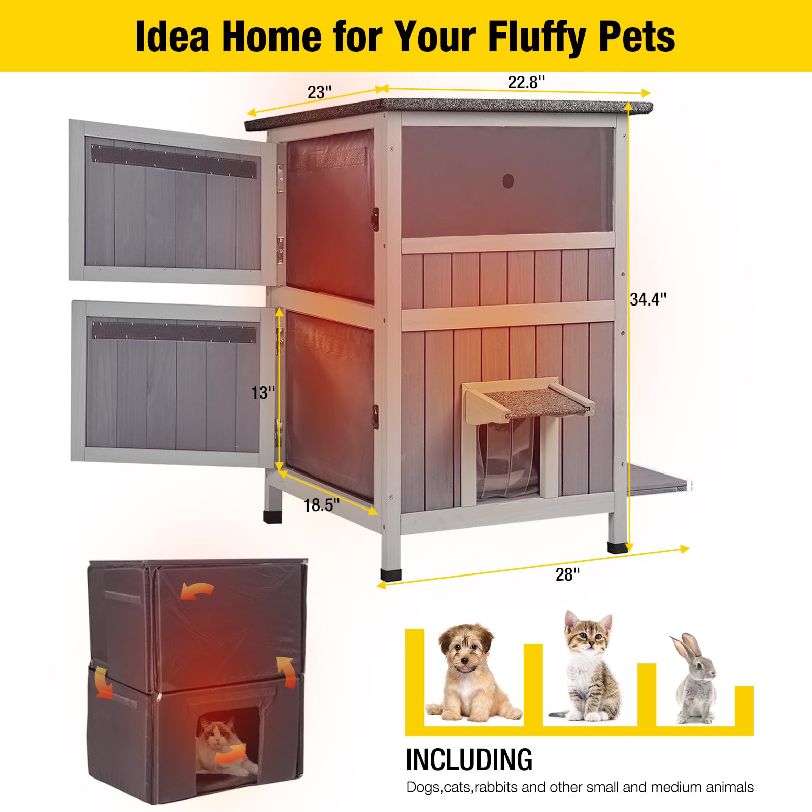 Gutinneen Insulated Outdoor Cat House - Waterproof 2-Story Shelter for Feral & Stray Cats in Winter - Durable Indoor/Outdoor Use for Backyard, Garden & Patio