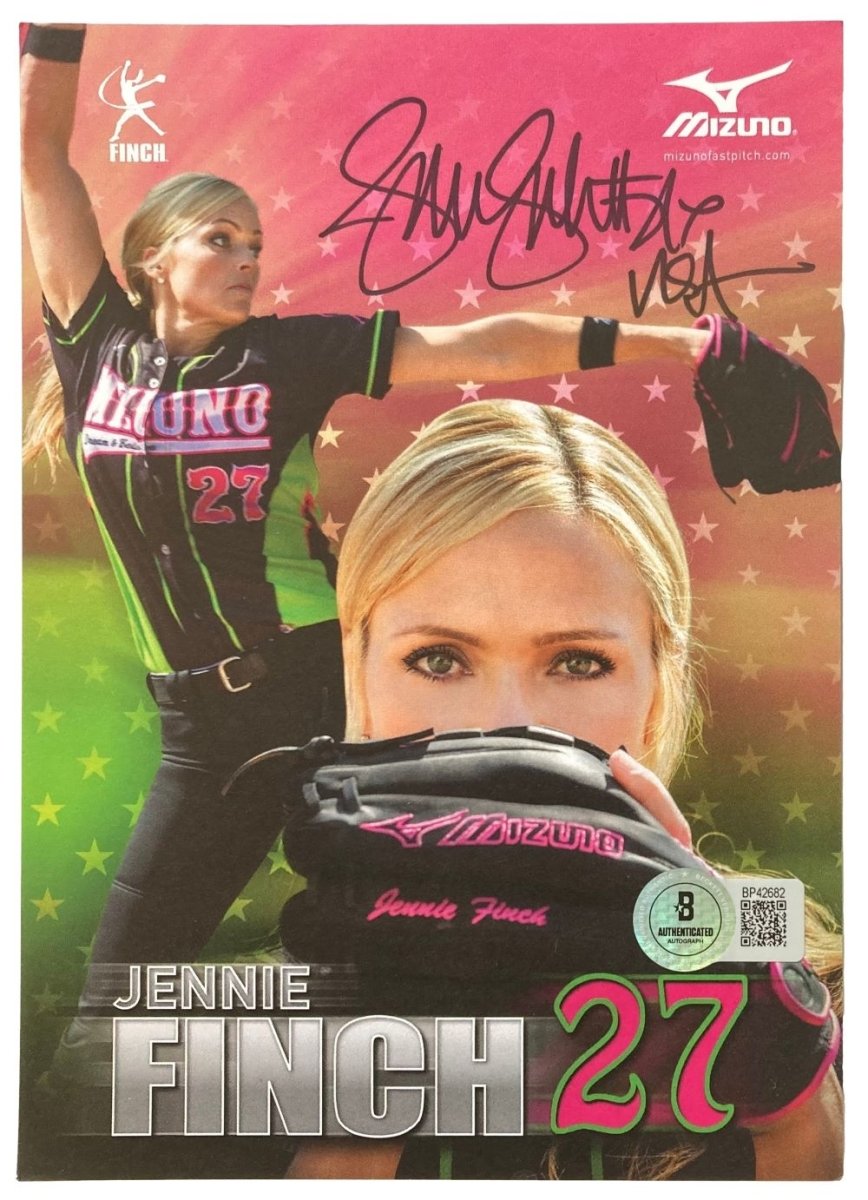 Jennie Finch Autographed 4x6 Mizuno Softball Card - USA Inscribed BAS - Perfect for Collectors, Fans & Sports Memorabilia Displays