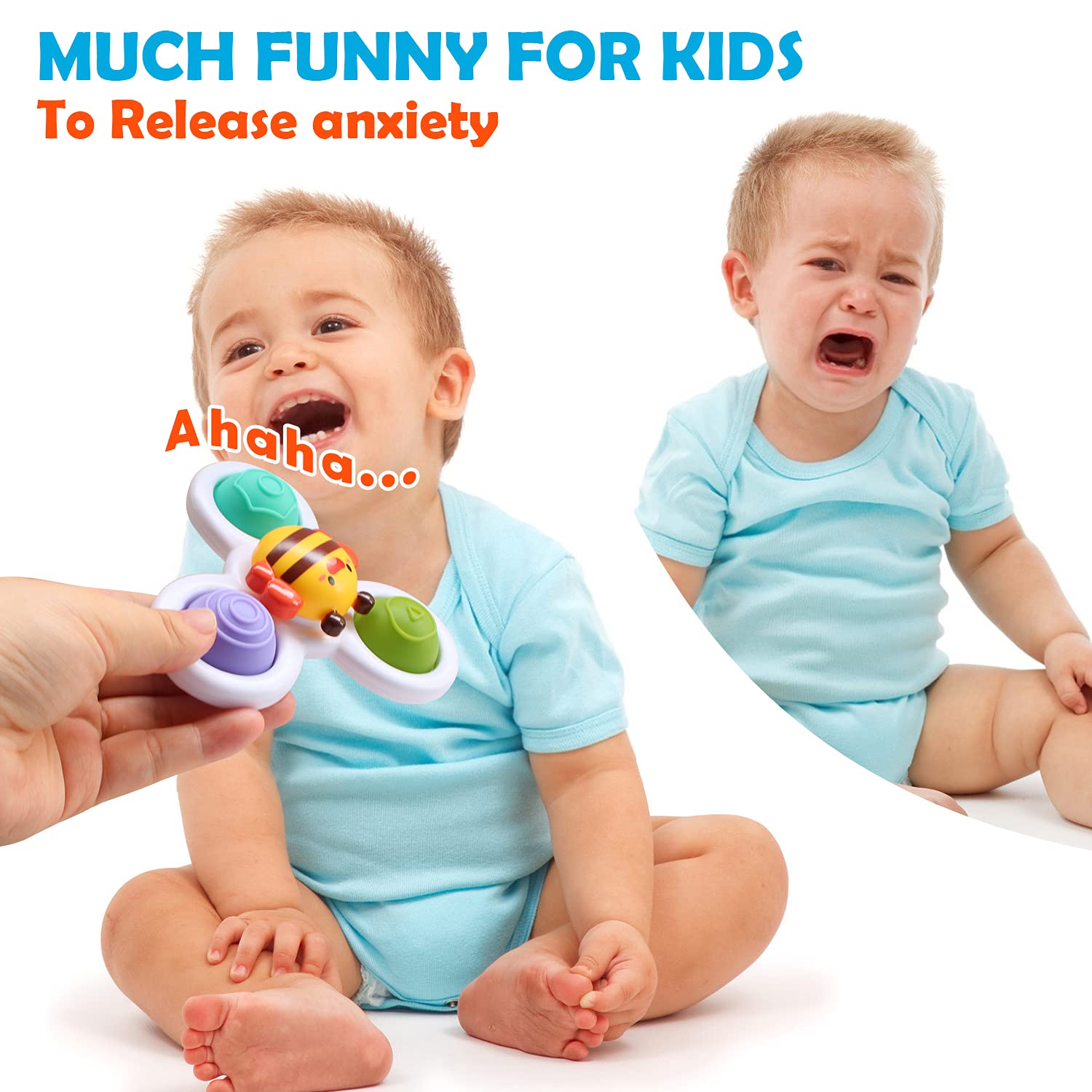 Baby Suction Cup Spinner Toy - 3pc Fidget Sensory Toy for Toddlers 1-3, Bath & Birthday Gift for Boys Girls