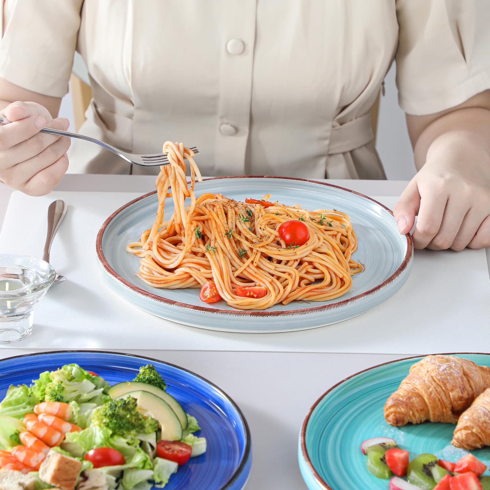 Vancasso Bonita 10.5 Inch Ceramic Dinner Plates Set of 6 - Microwave, Oven & Dishwasher Safe Large Dinnerware Plates for Kitchen, Dining Room & Restaurant Use - Elegant Blue Tableware for Everyday Meals & Special Occasions