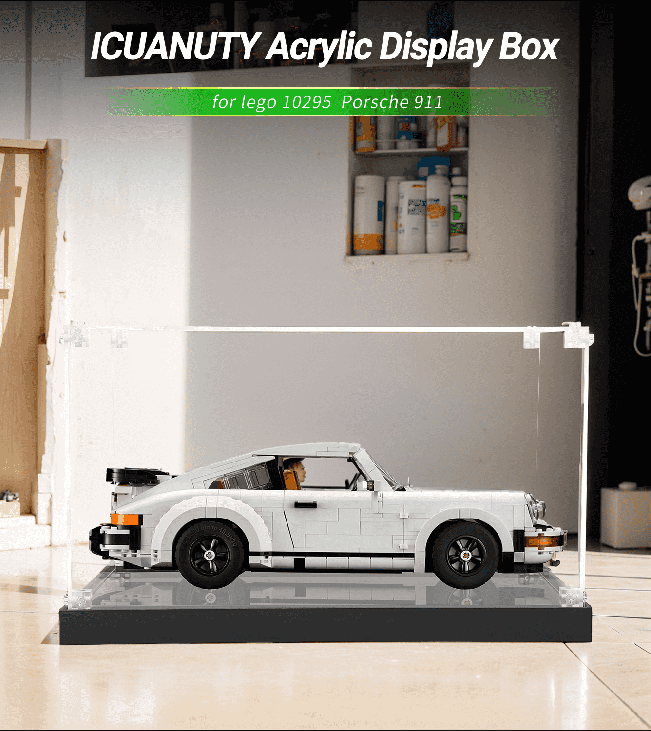LEGO 10295 Creator Porsche 911 Display Case - Premium Acrylic Showcase for Collectors - Perfect for Home Office, Game Room & Gift Giving